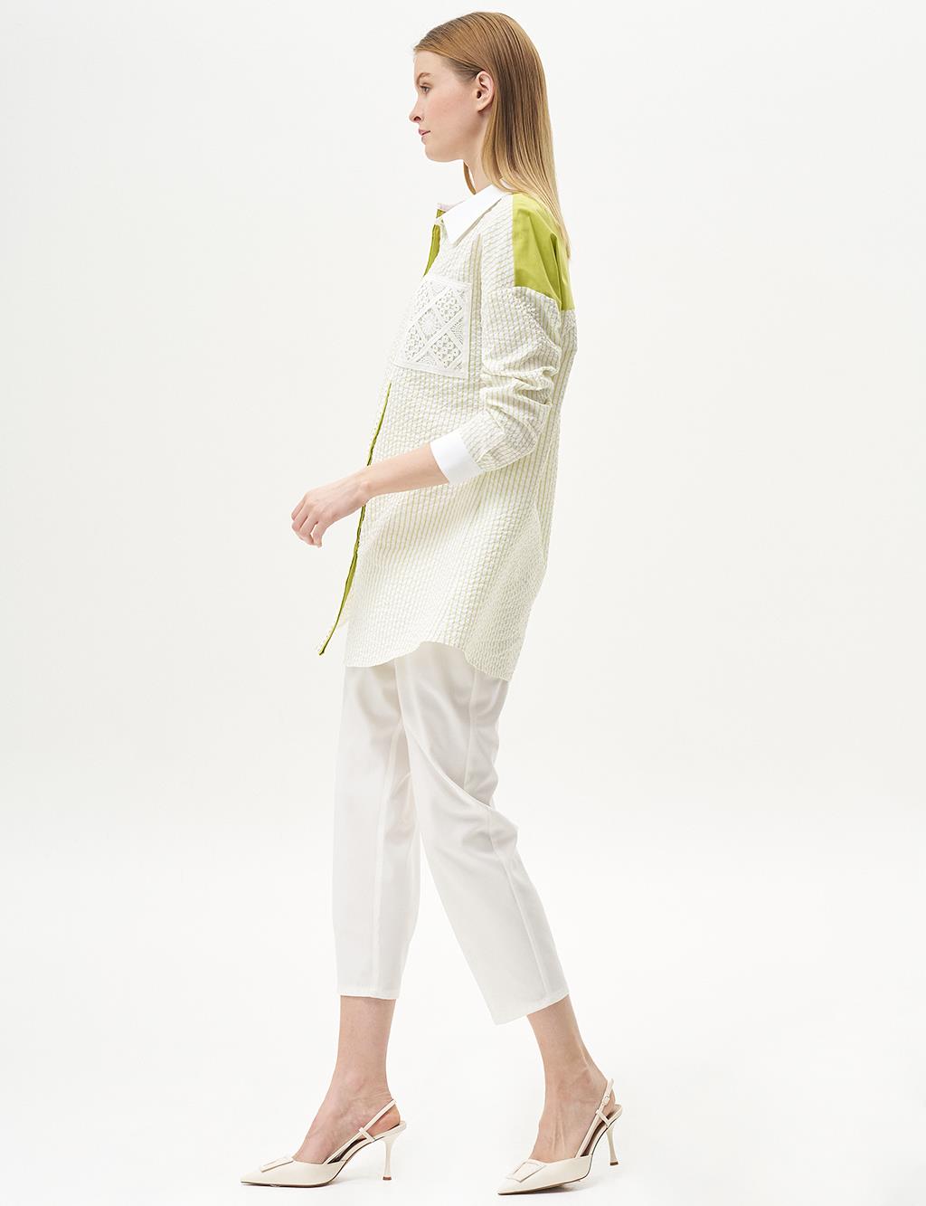 Stripe Detailed Sequined Tunic Pistachio Green