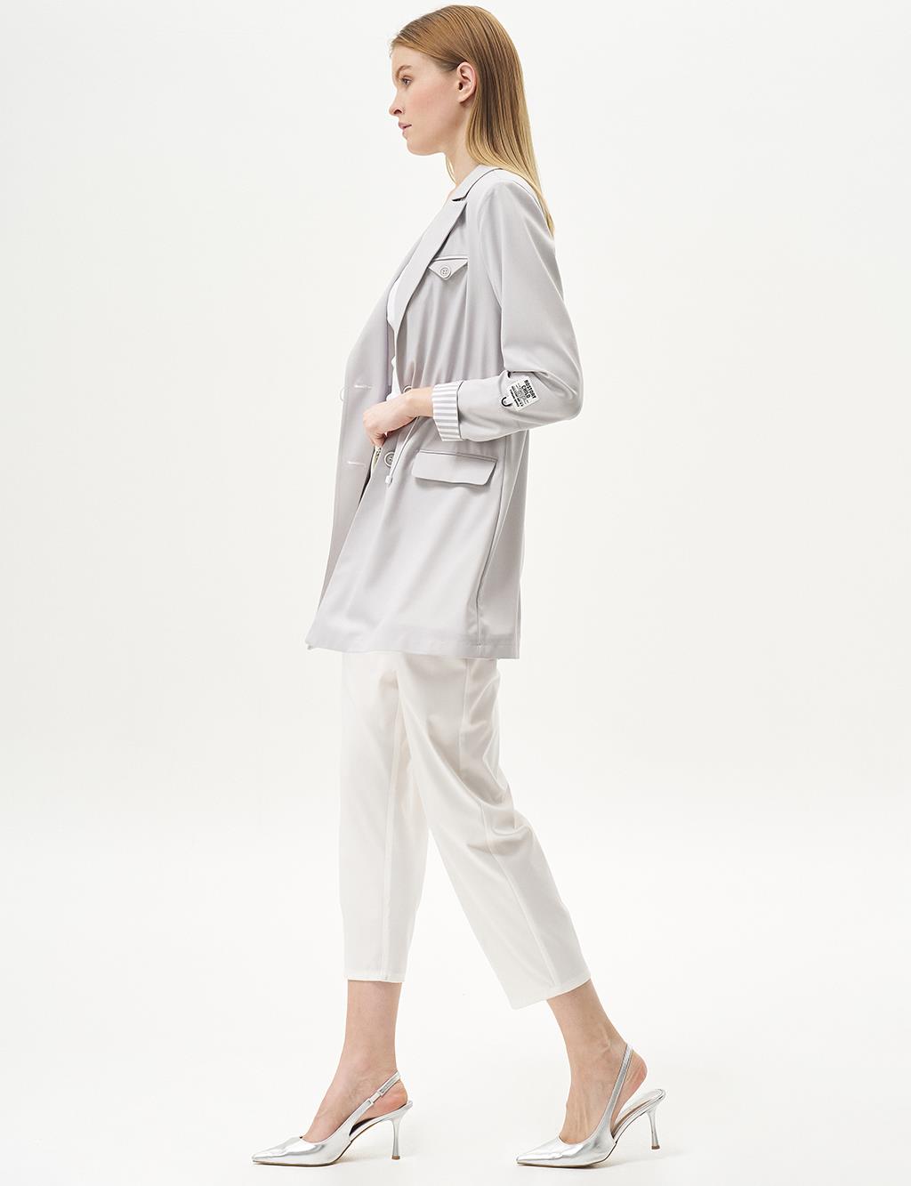 Buttoned Waist Gathered Jacket Gray