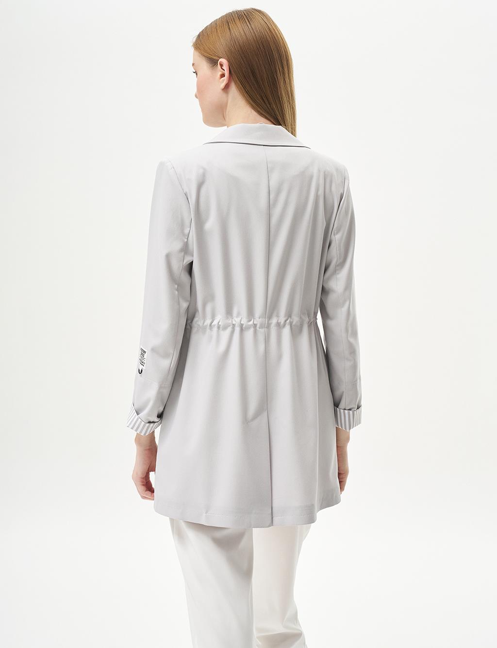 Buttoned Waist Gathered Jacket Gray