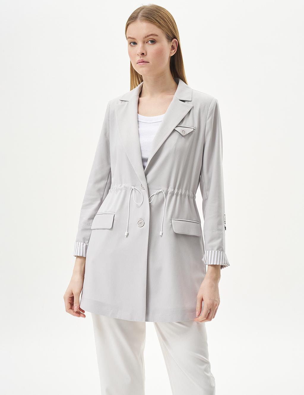 Buttoned Waist Gathered Jacket Gray