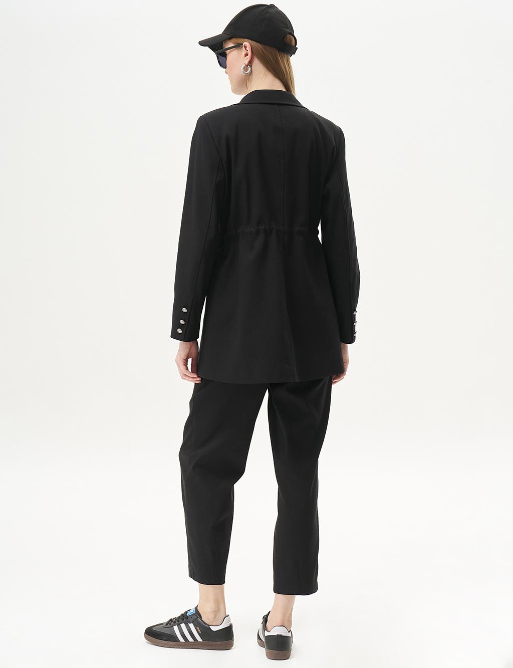 Waist Gathered Double Suit Black