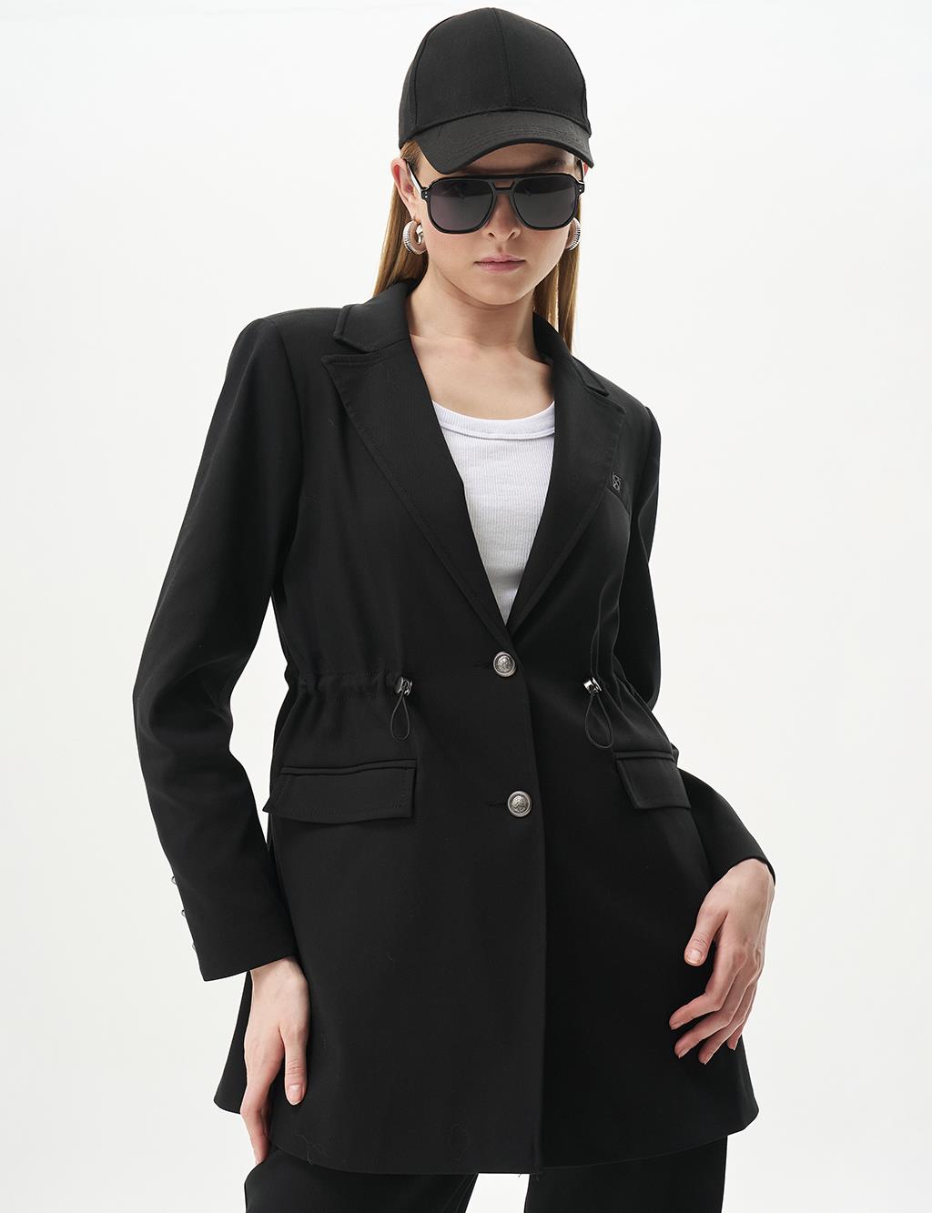 Waist Gathered Double Suit Black