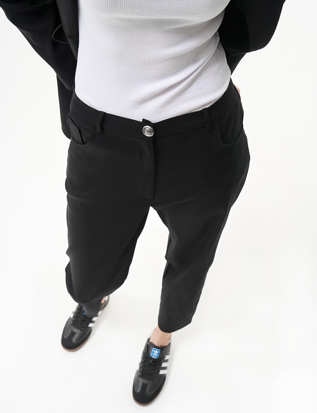 Waist Gathered Double Suit Black