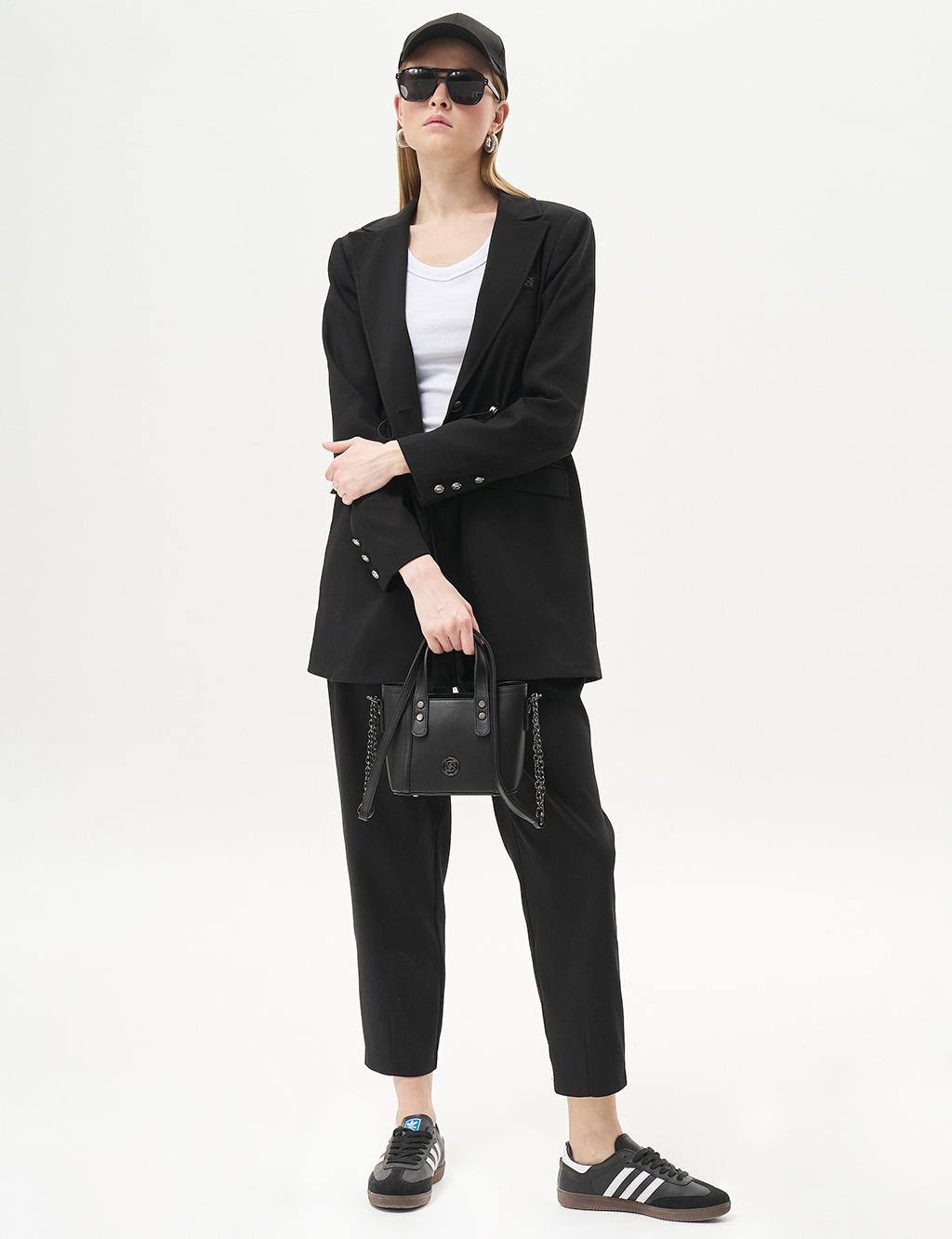 Waist Gathered Double Suit Black
