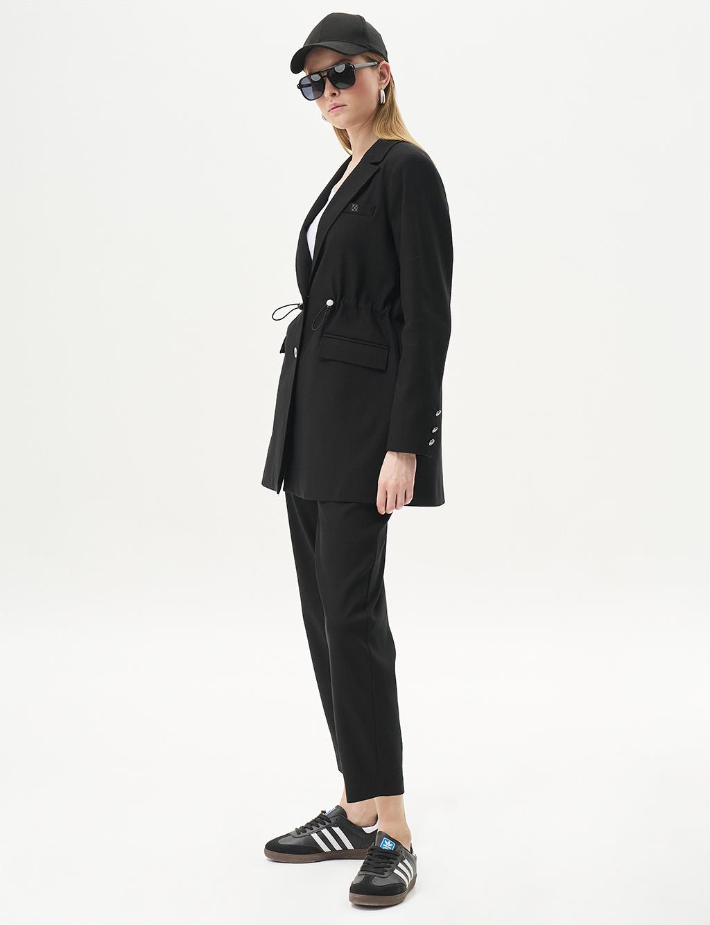 Waist Gathered Double Suit Black