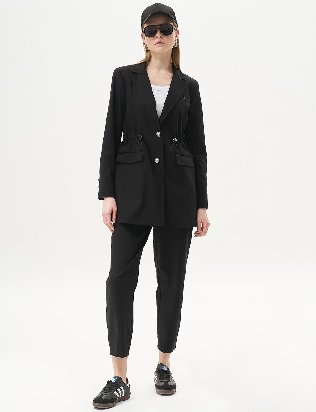 Waist Gathered Double Suit Black