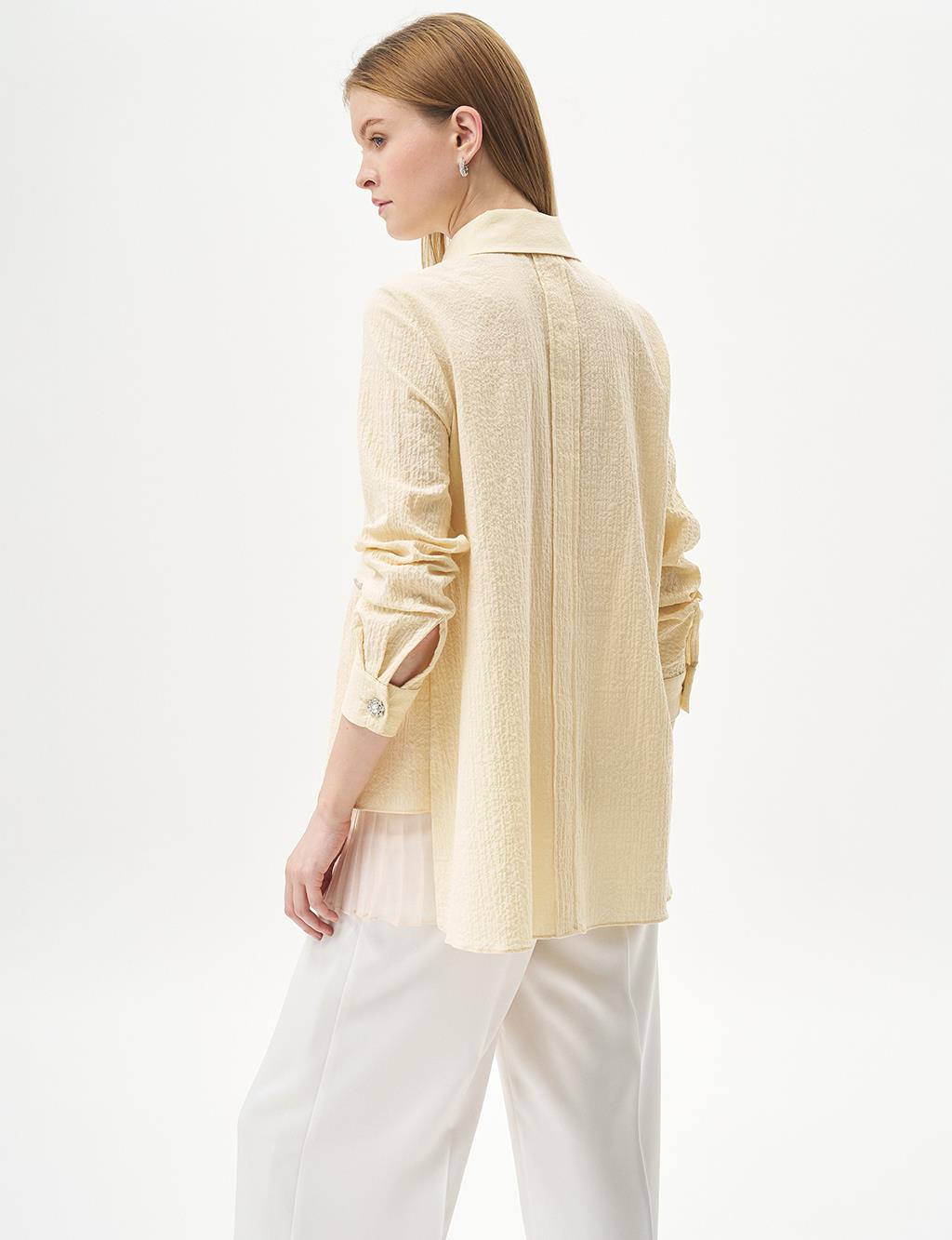 Stone-Detailed Waffle Blouse in Light Yellow