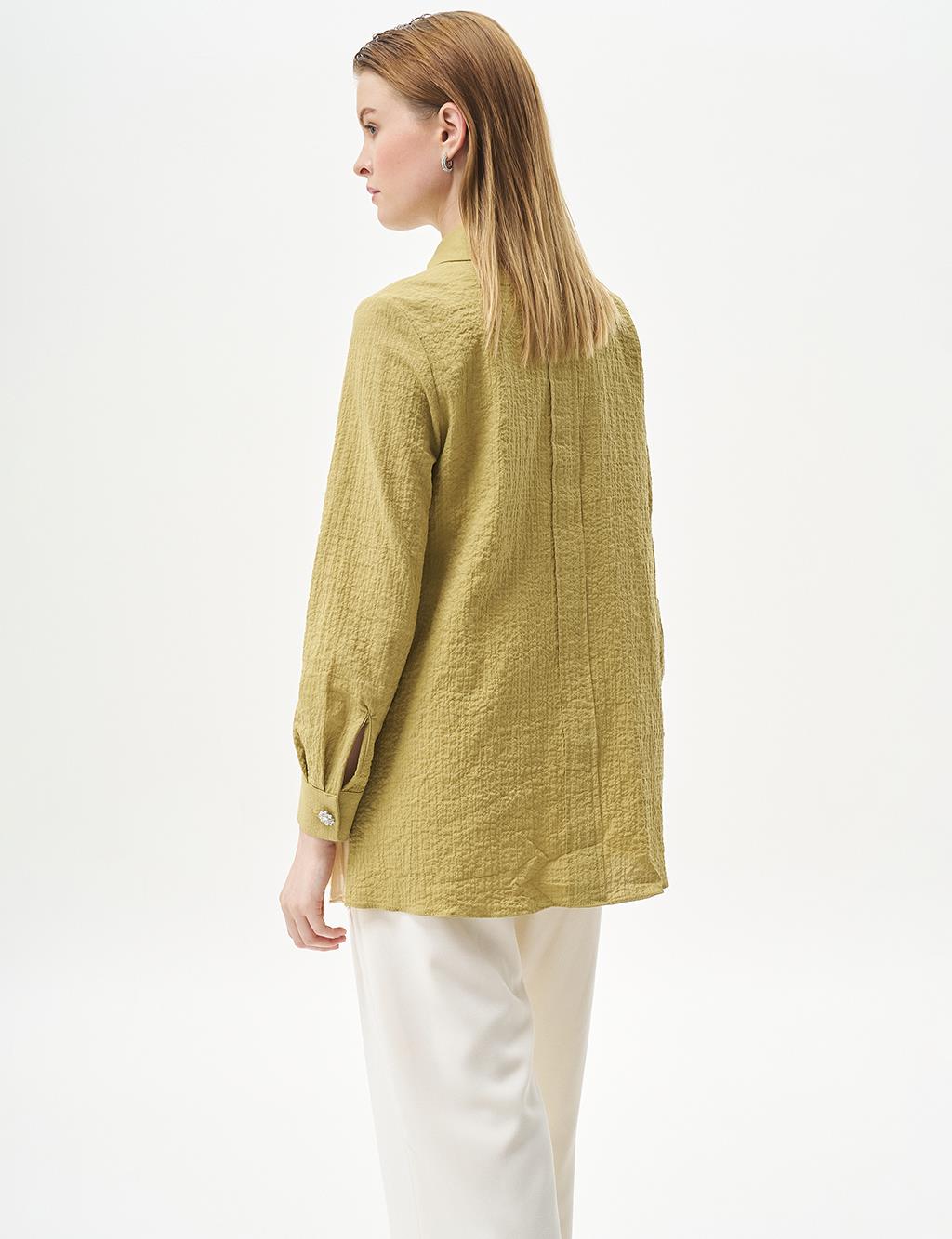 Stone-Detailed Waffle Blouse in Khaki 