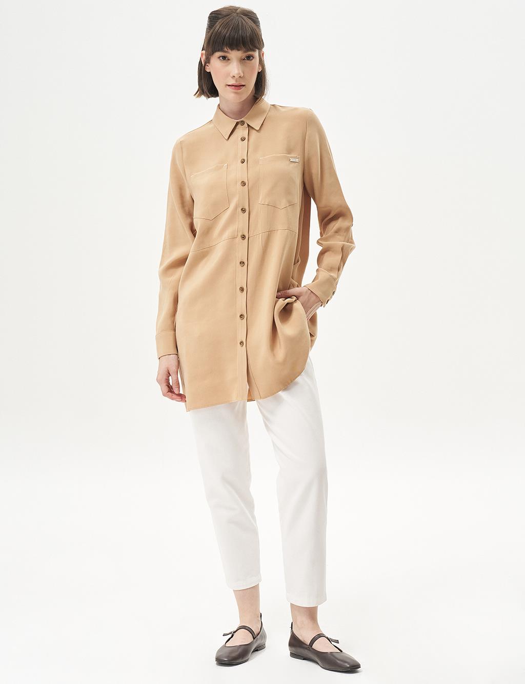 Double Pocket Natural Fabric Tunic Beige