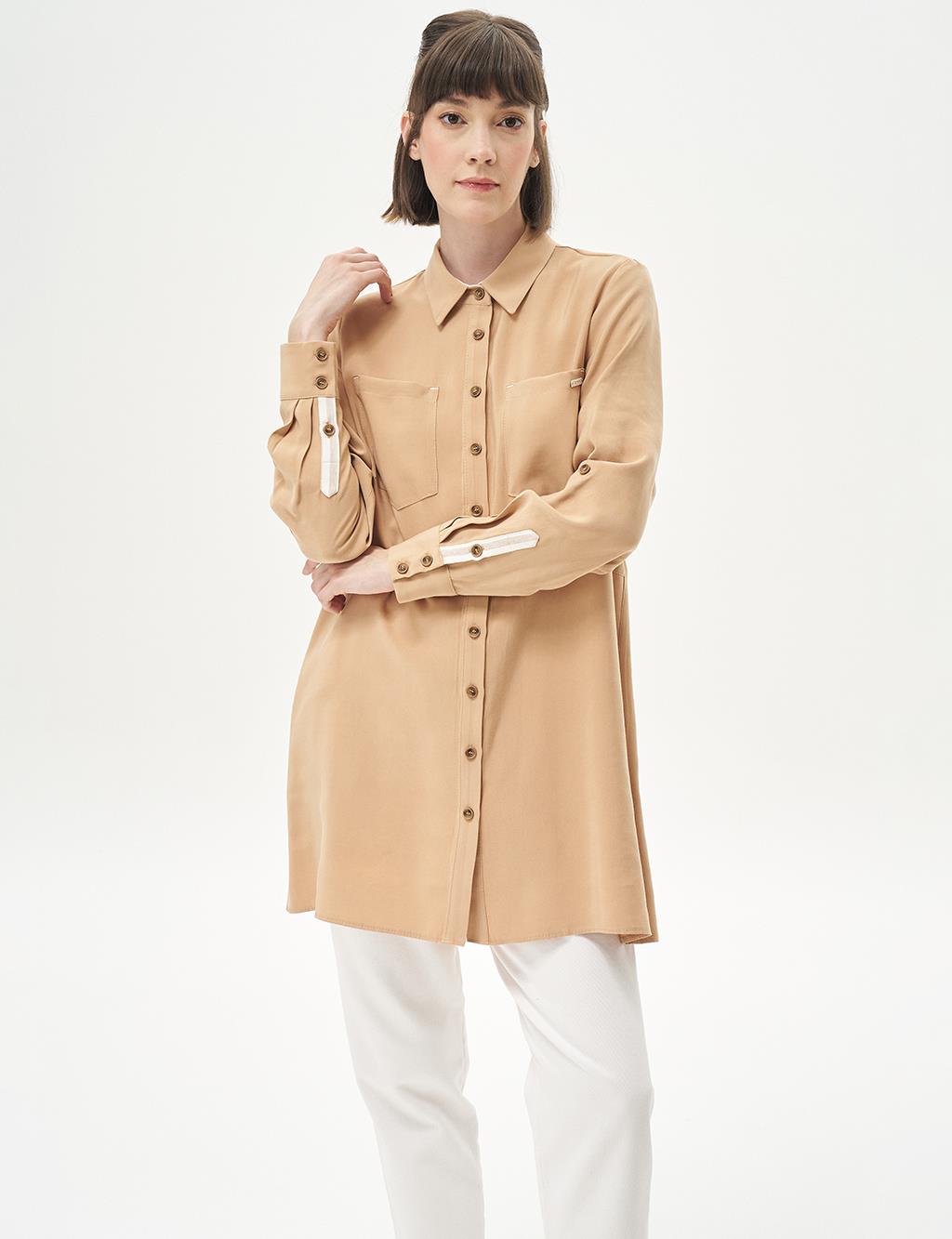 Double Pocket Natural Fabric Tunic Beige