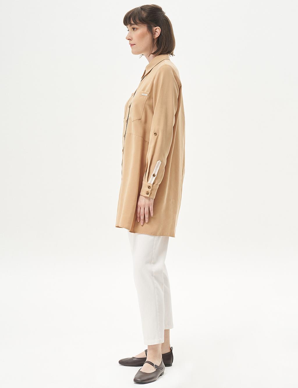 Double Pocket Natural Fabric Tunic Beige