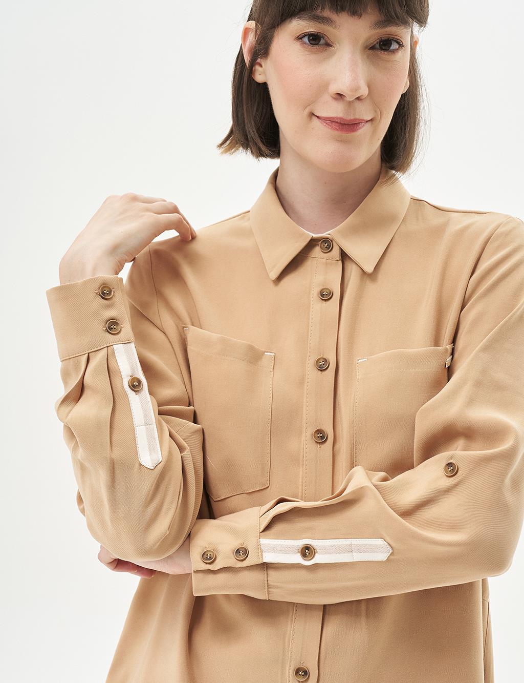 Double Pocket Natural Fabric Tunic Beige