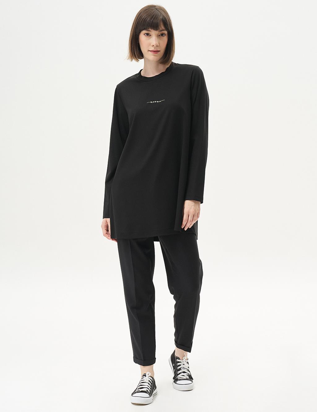 Logolu Örme Sweatshirt Siyah