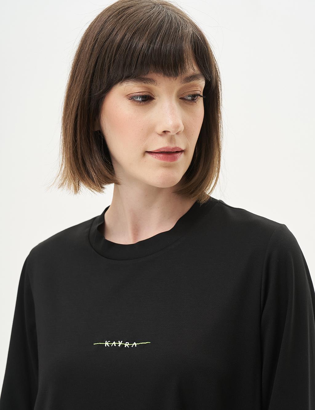 Logolu Örme Sweatshirt Siyah