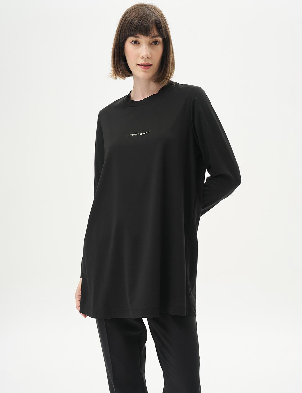 Logolu Örme Sweatshirt Siyah