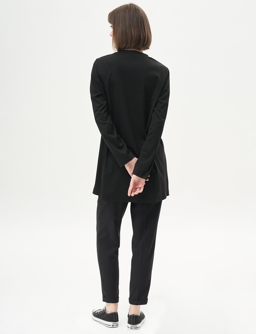 Logolu Örme Sweatshirt Siyah