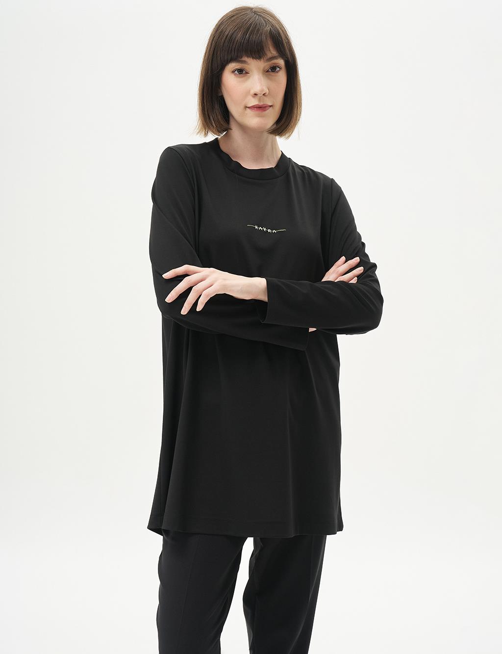 Logolu Örme Sweatshirt Siyah