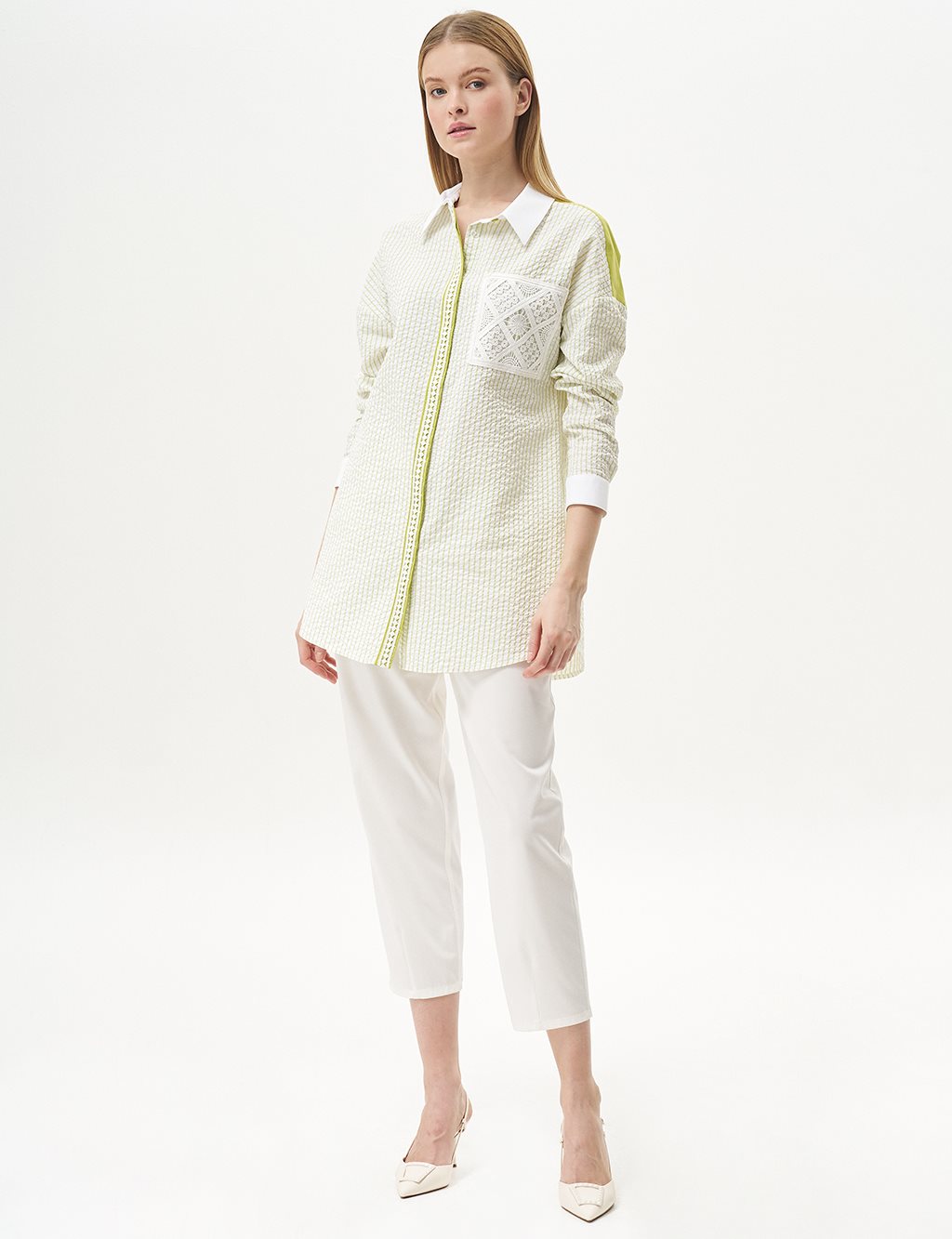 Stripe Detailed Sequined Tunic Pistachio Green