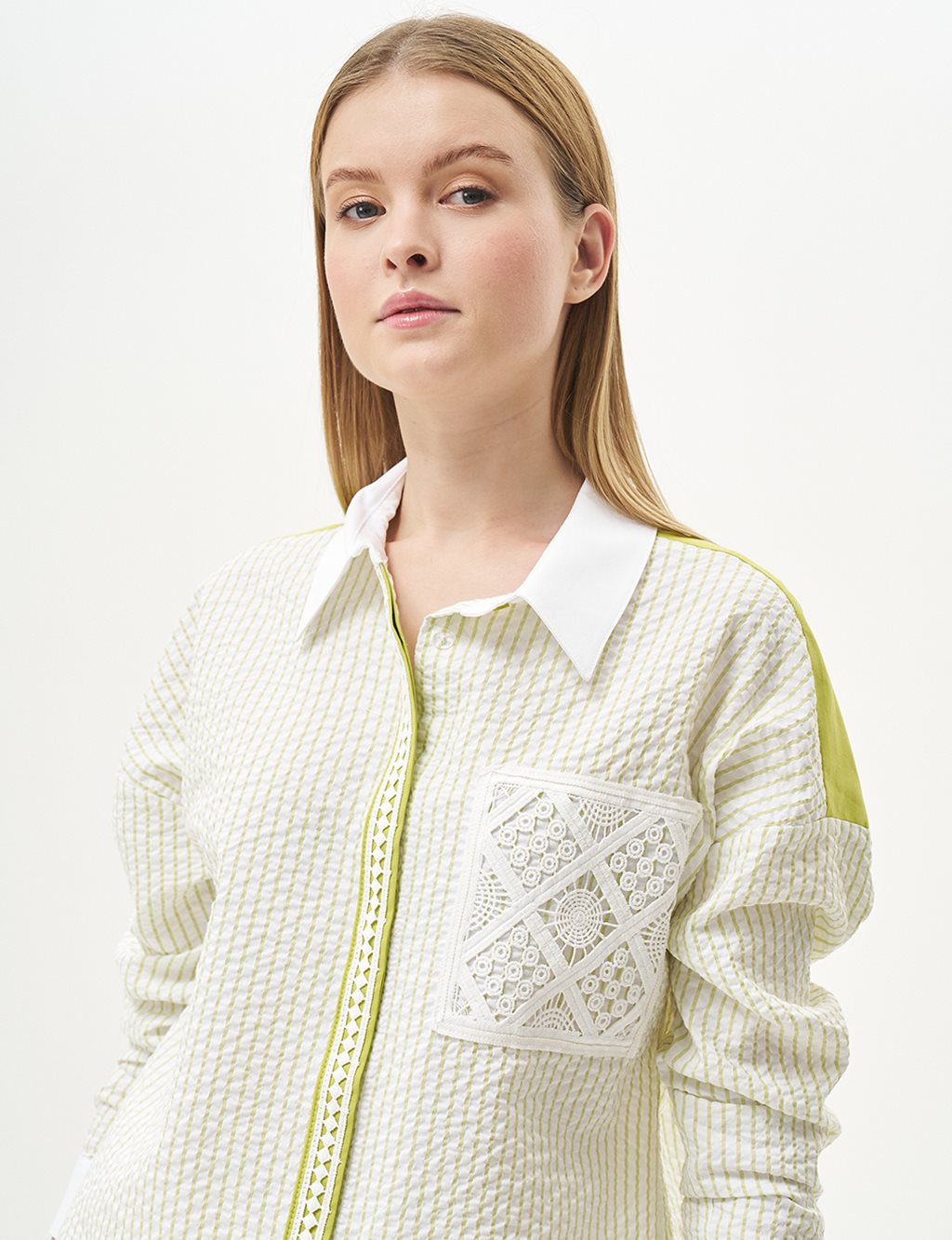 Stripe Detailed Sequined Tunic Pistachio Green