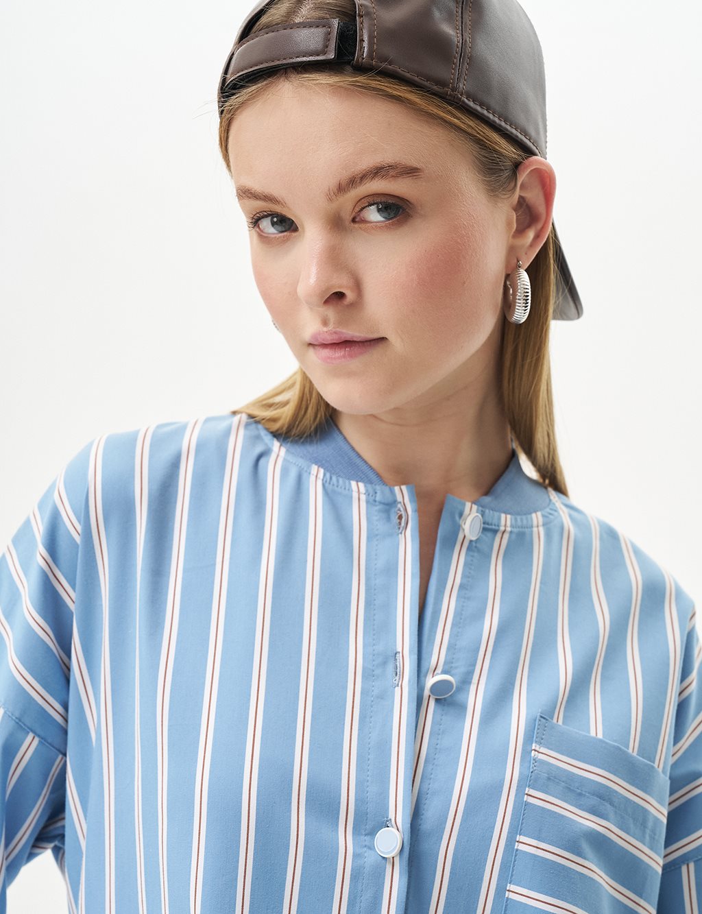 College Collar Striped Pattern Tunic Crown Blue