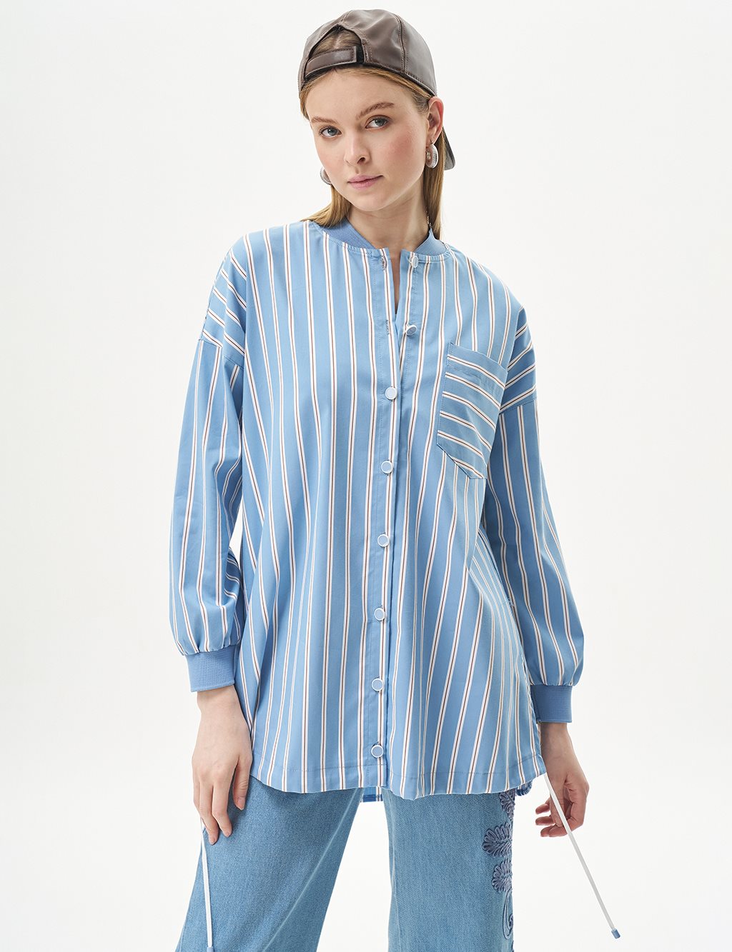 College Collar Striped Pattern Tunic Crown Blue