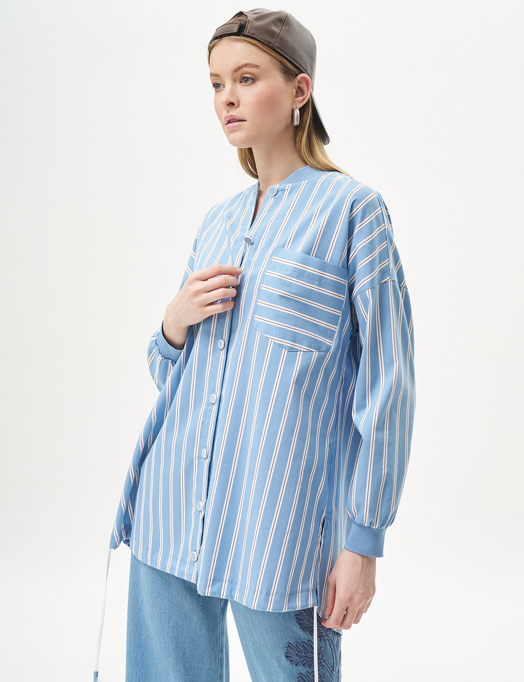 College Collar Striped Pattern Tunic Crown Blue