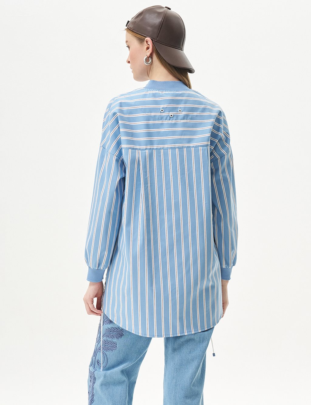 College Collar Striped Pattern Tunic Crown Blue