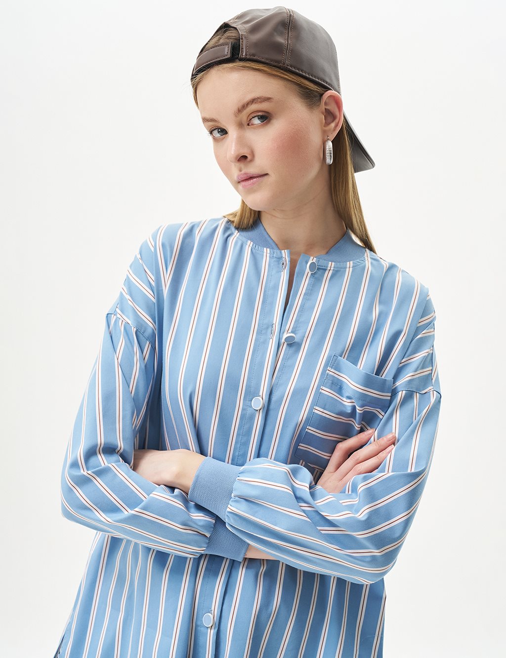 College Collar Striped Pattern Tunic Crown Blue