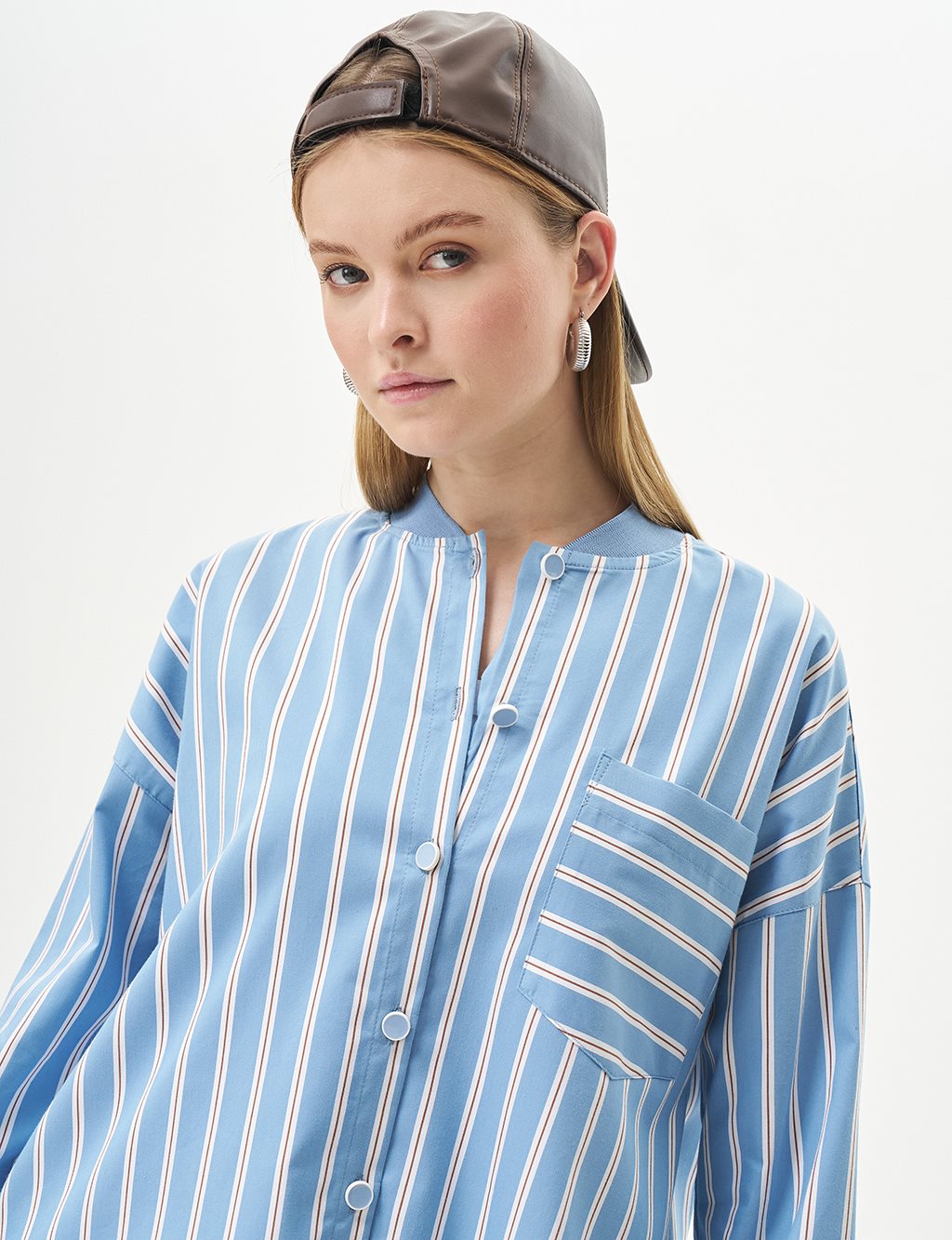 College Collar Striped Pattern Tunic Crown Blue