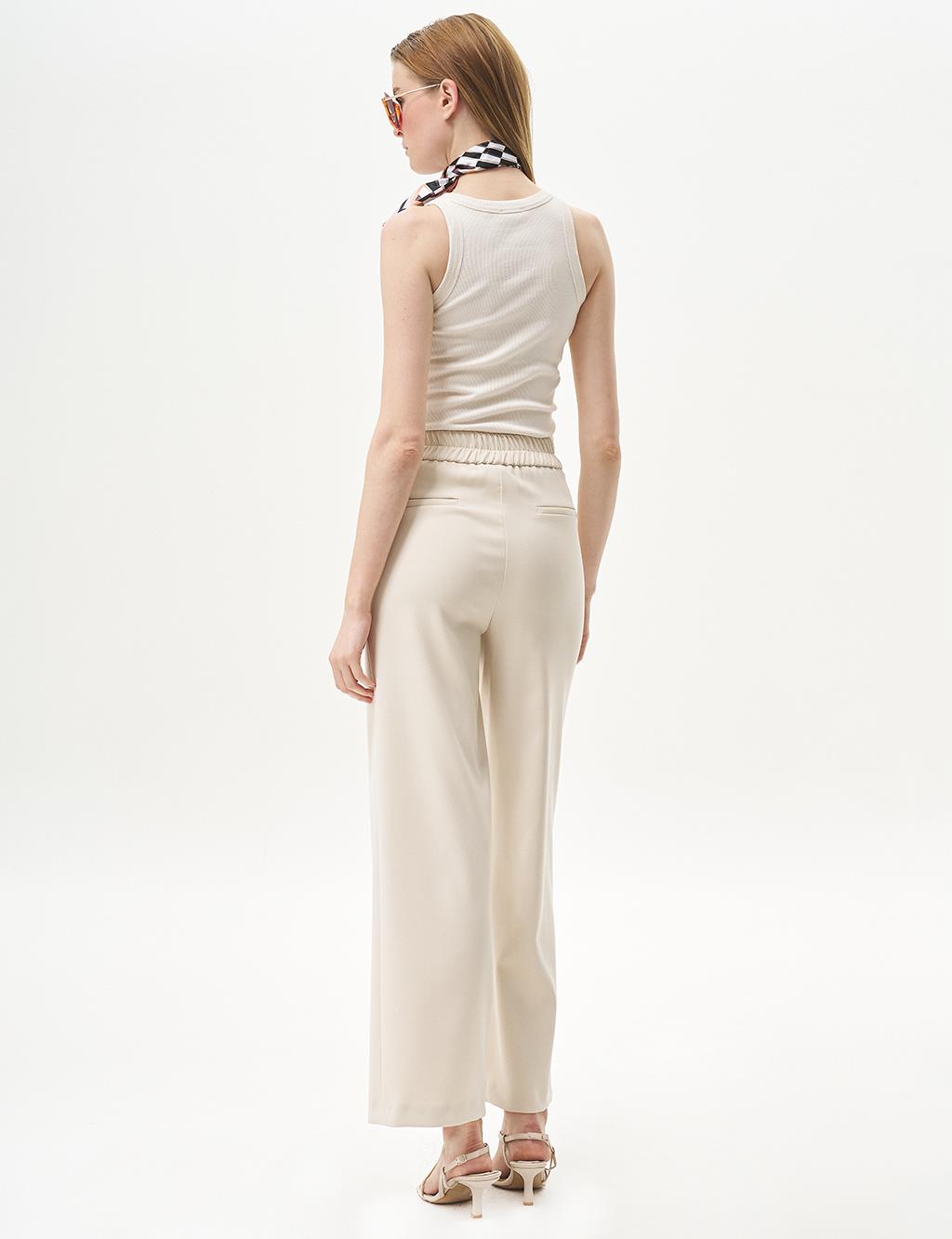 Adjustable Waist Wide Leg Trousers Cream