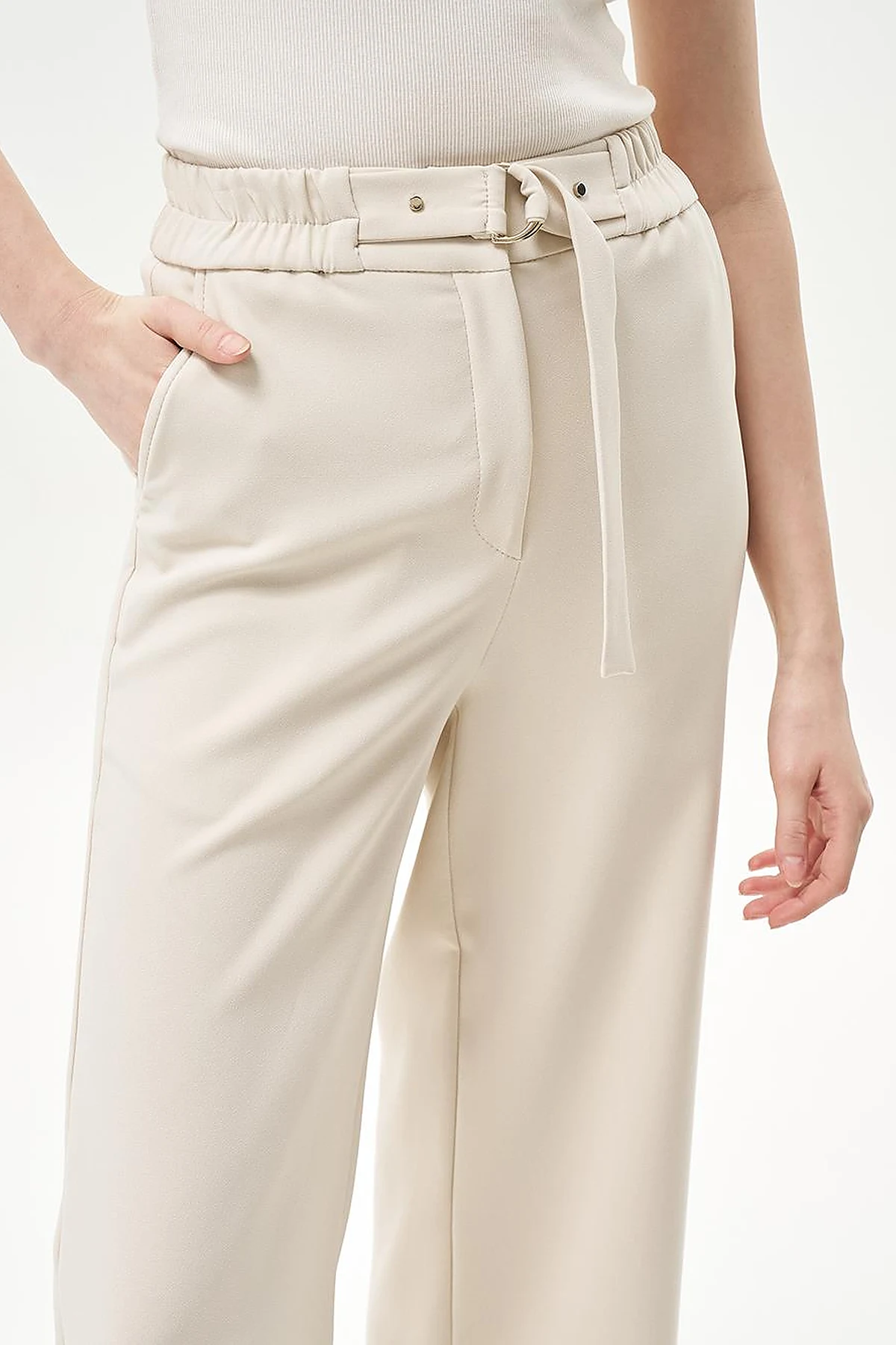 Adjustable Waist Wide Leg Trousers Cream