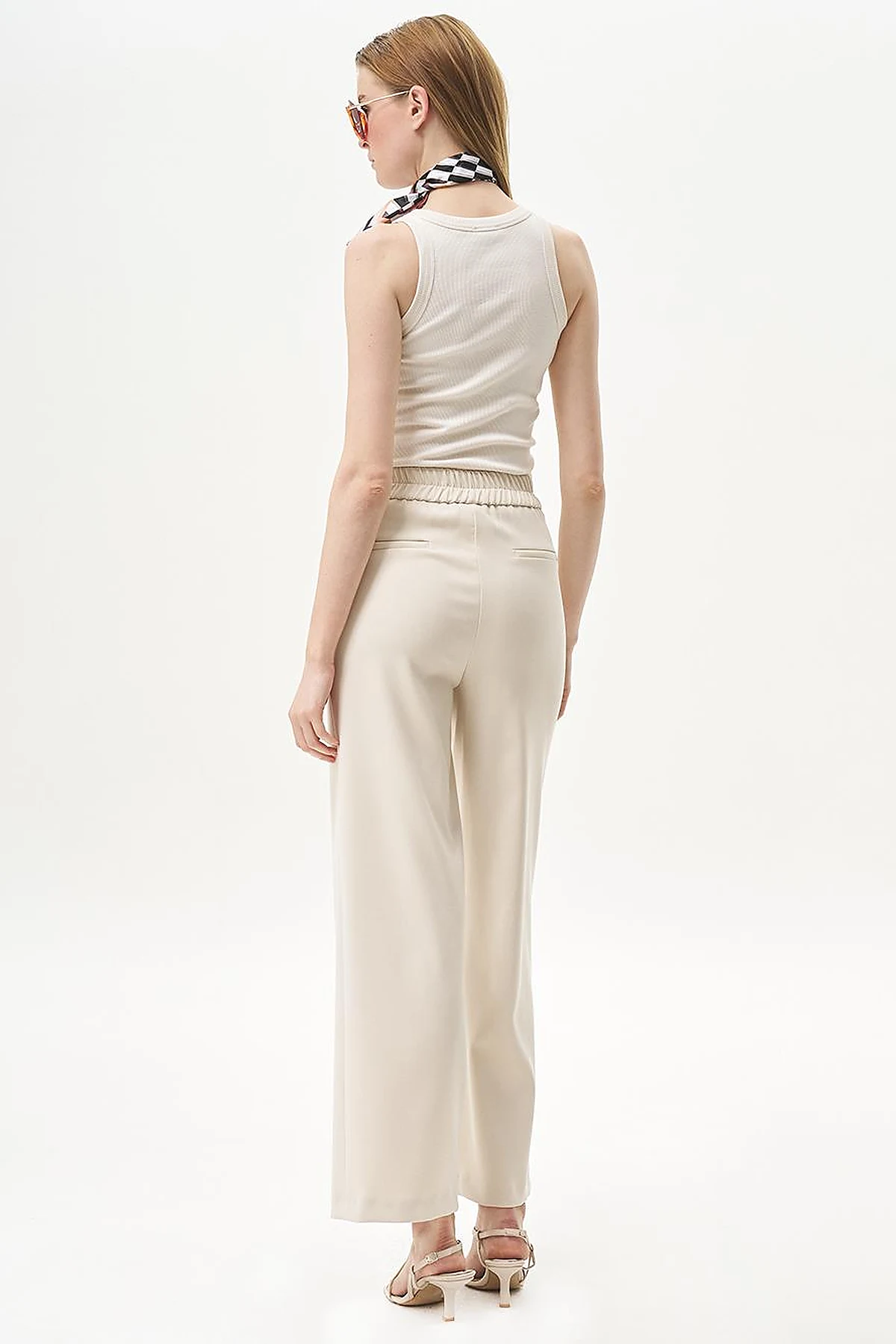 Adjustable Waist Wide Leg Trousers Cream