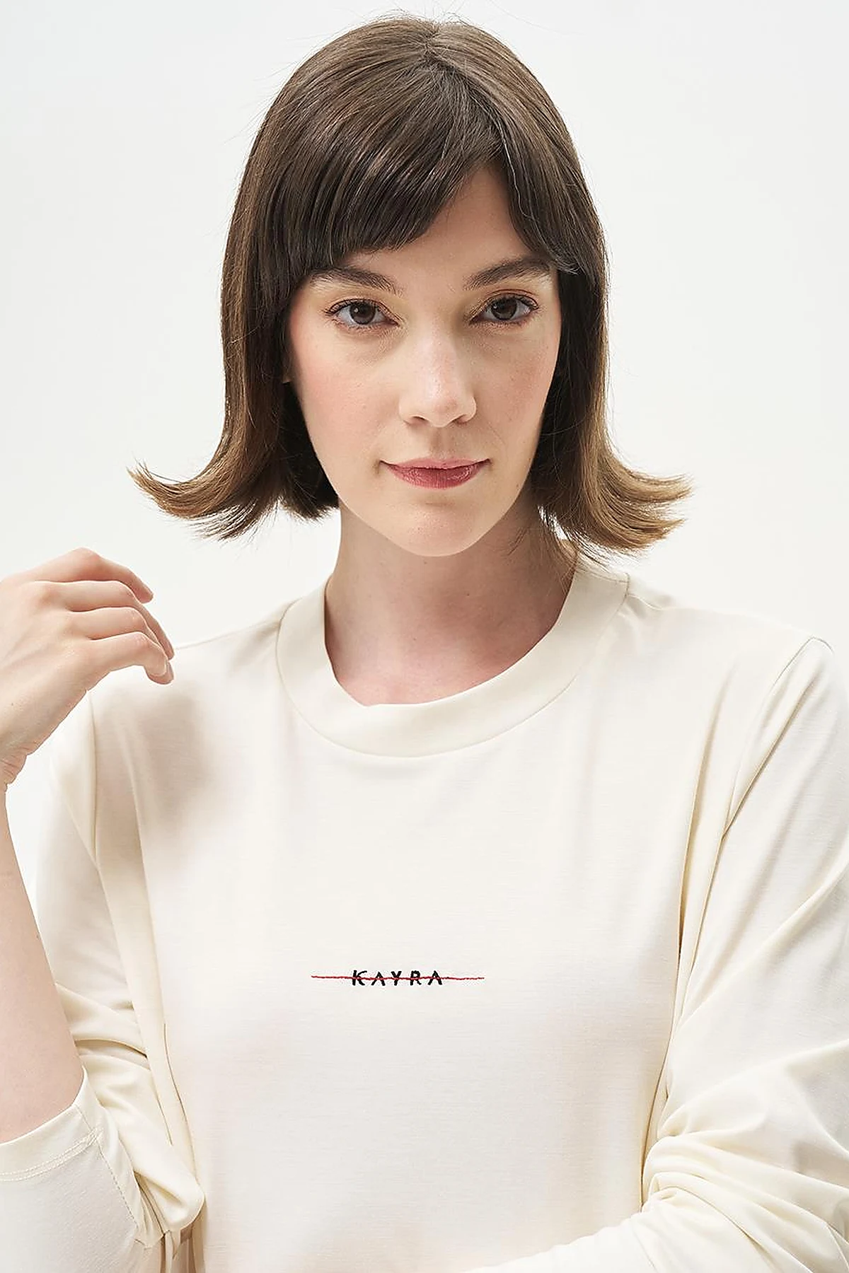 Logolu Örme Sweatshirt Ekru