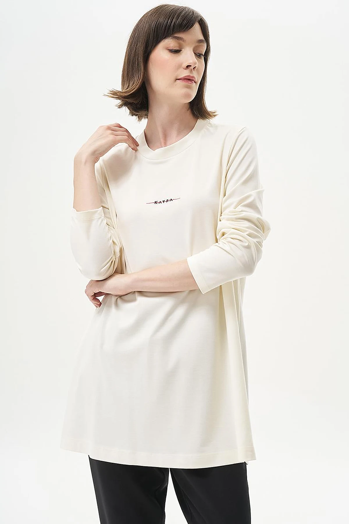 Logolu Örme Sweatshirt Ekru