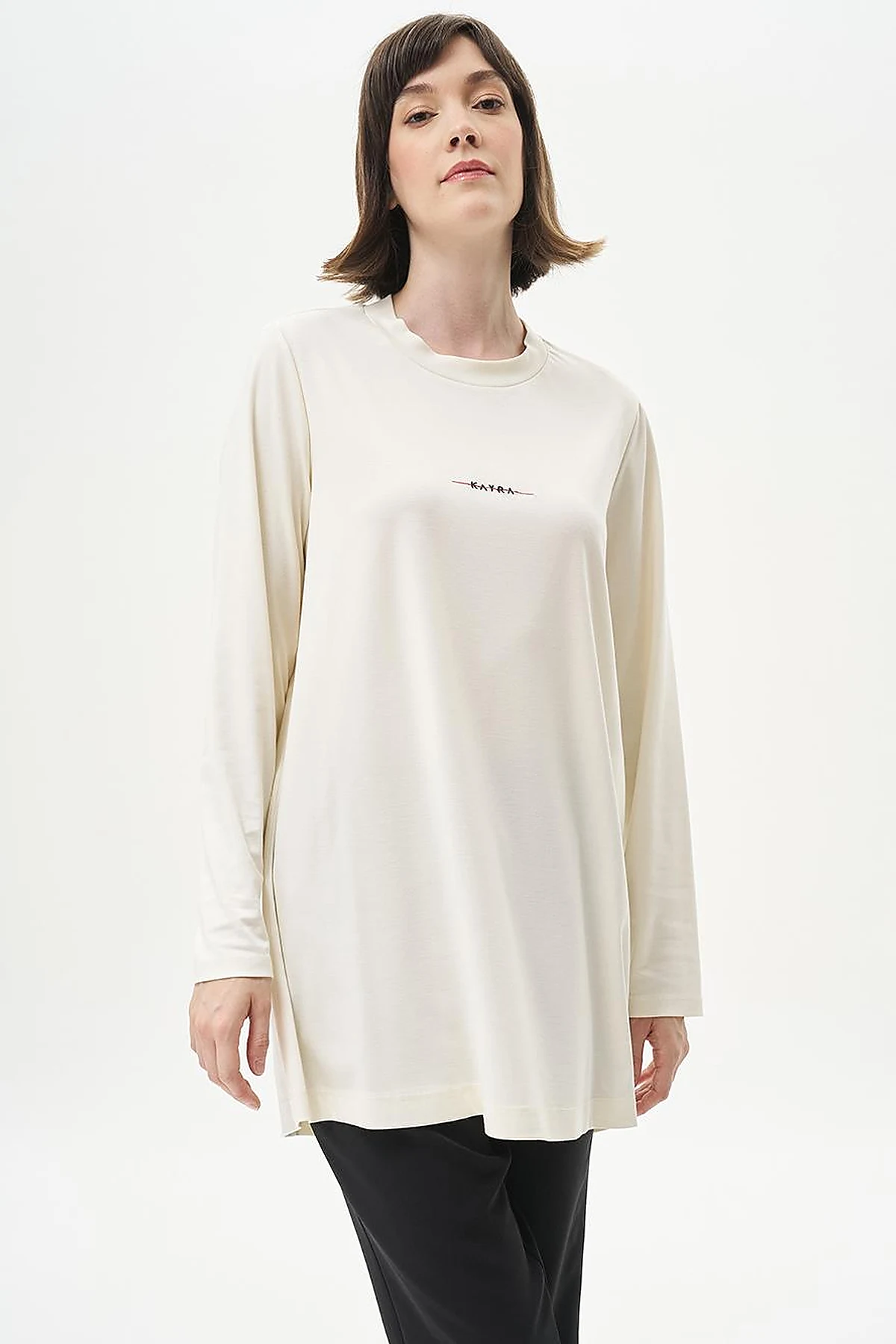 Logolu Örme Sweatshirt Ekru