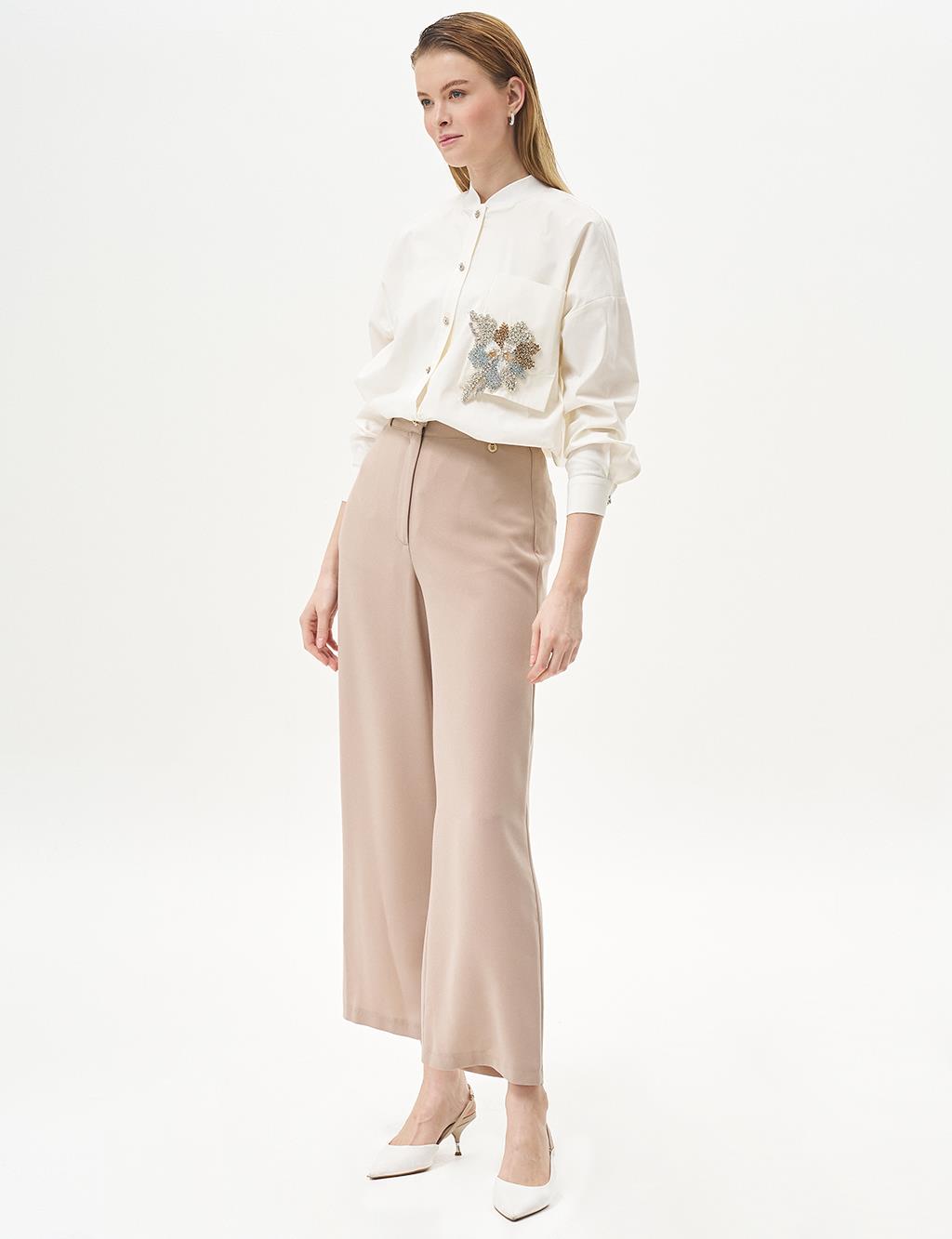 Basic Wide-Leg Crepe Pants Beige