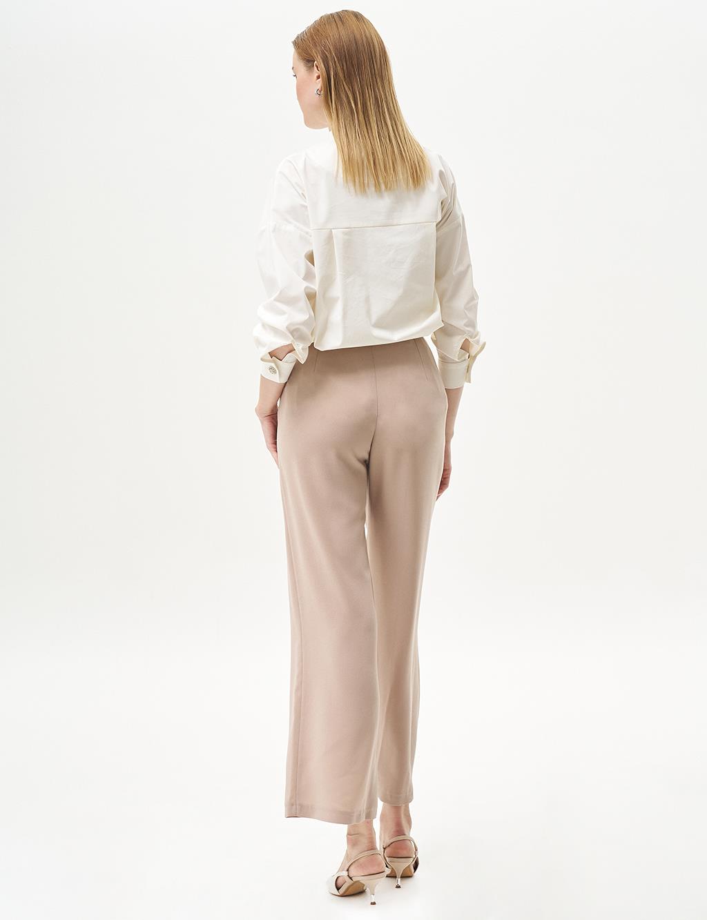 Basic Wide-Leg Crepe Pants Beige