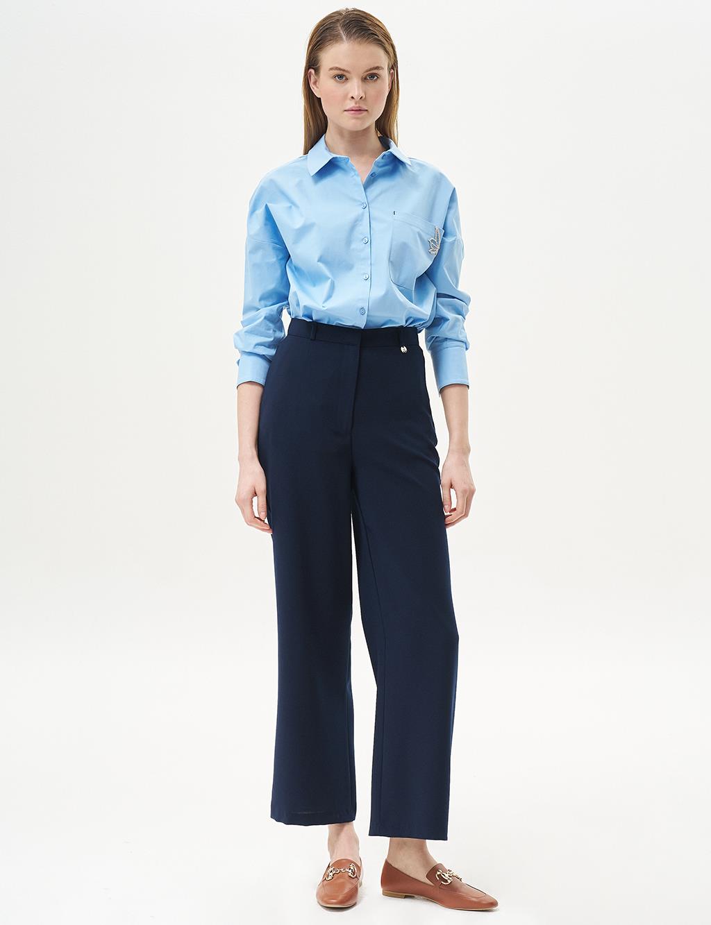 Basic Geniş Paça Krep Pantolon Lacivert 