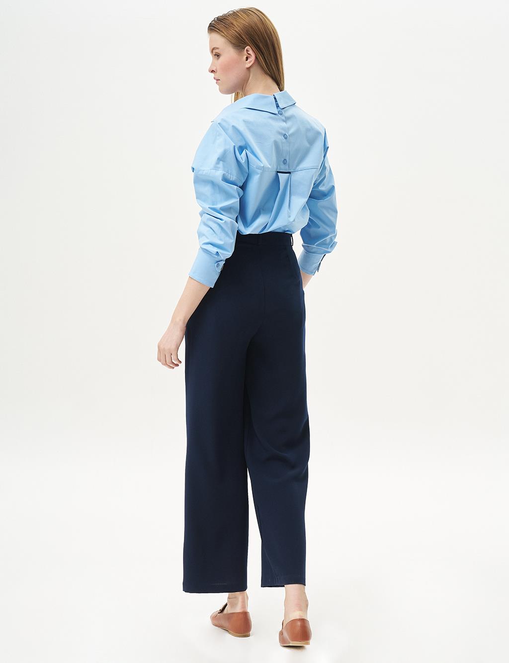Basic Geniş Paça Krep Pantolon Lacivert 