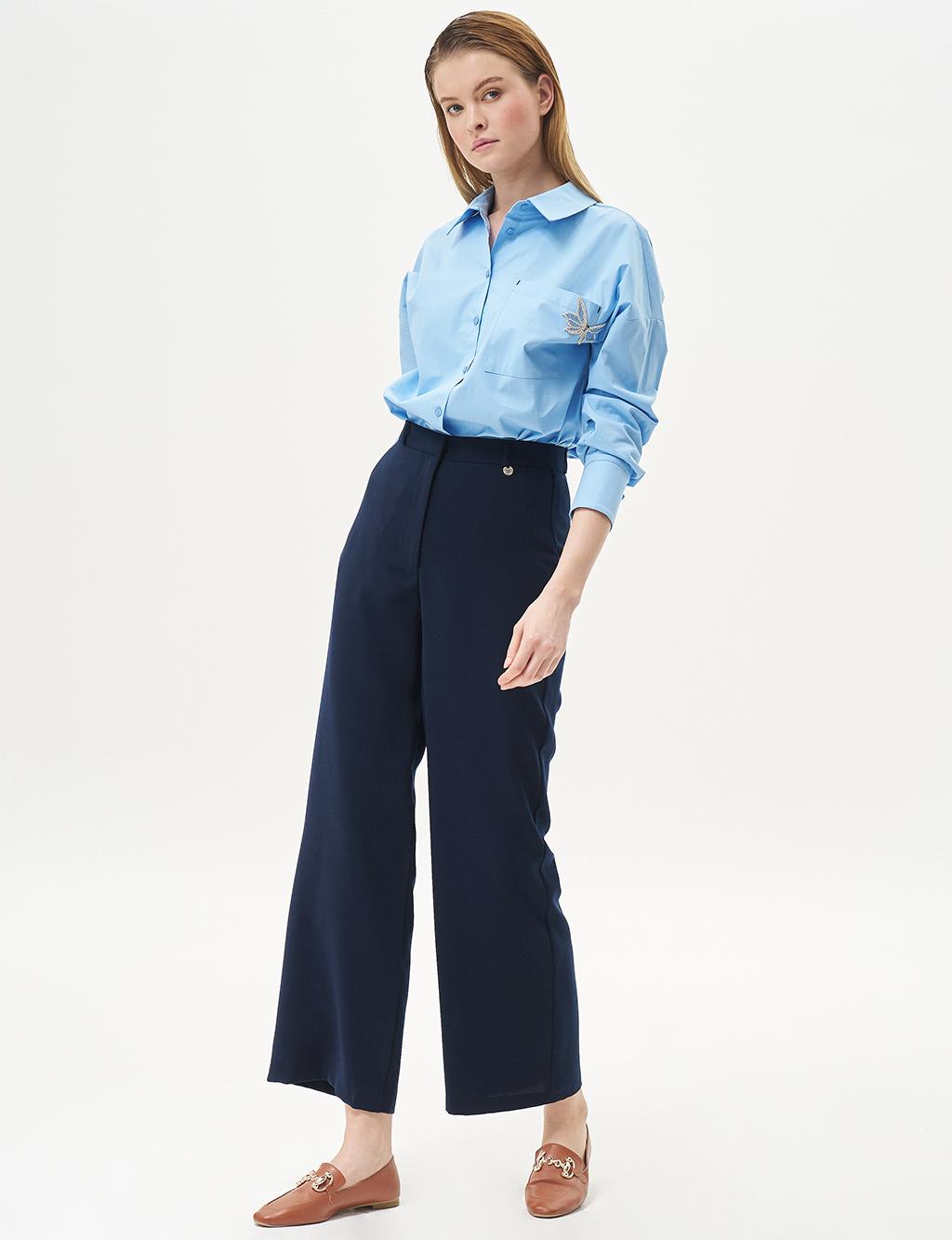 Basic Wide-Leg Crepe Pants Navy Blue