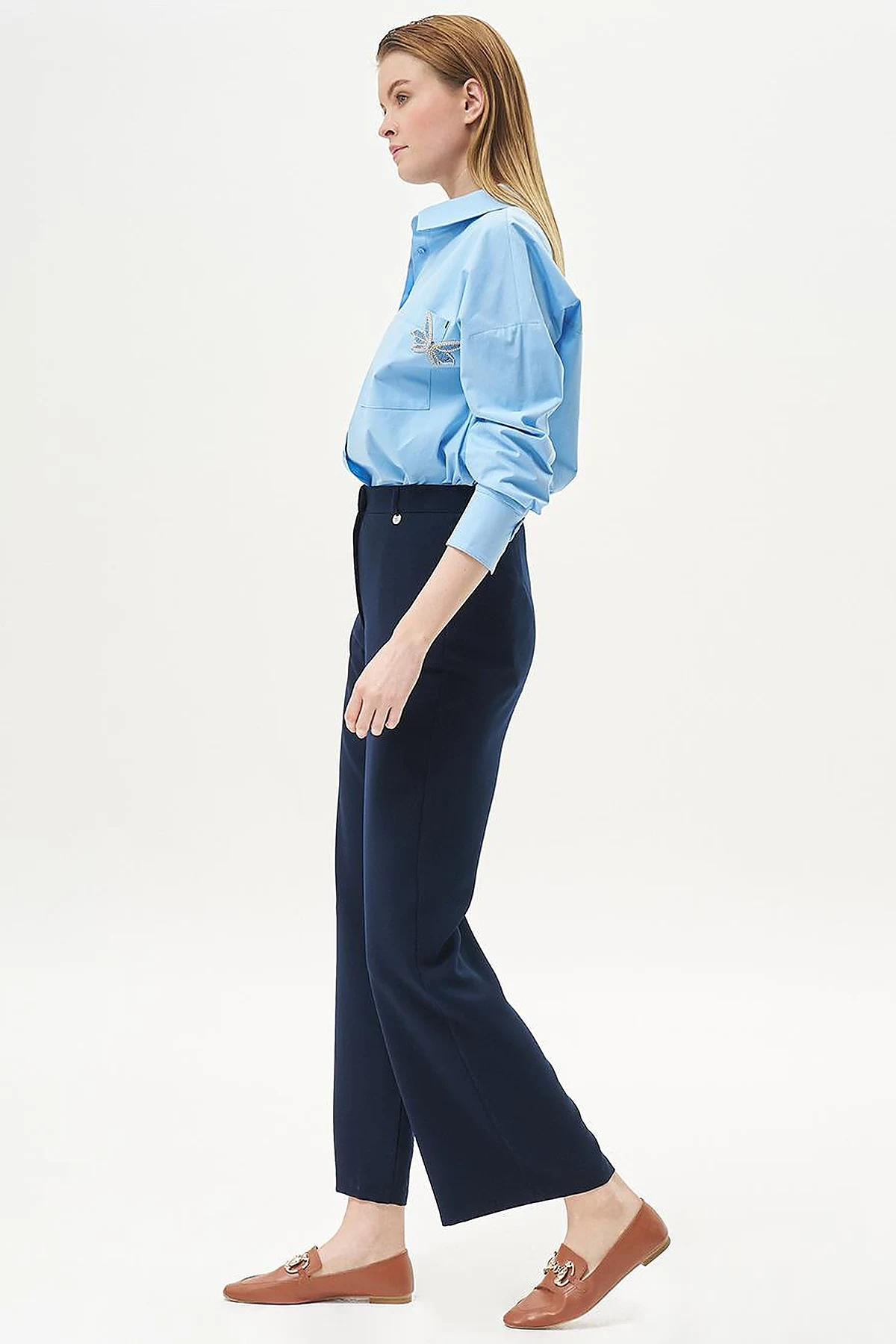 Basic Wide-Leg Crepe Pants Navy Blue