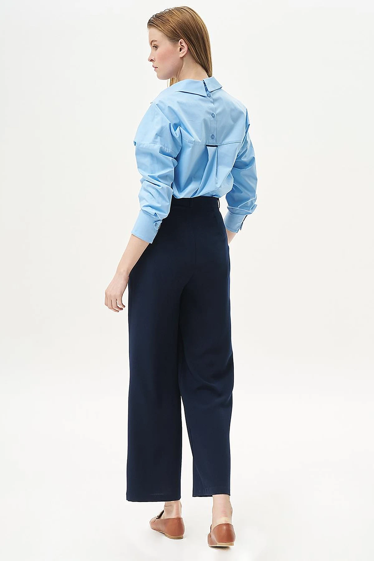 Basic Wide-Leg Crepe Pants Navy Blue