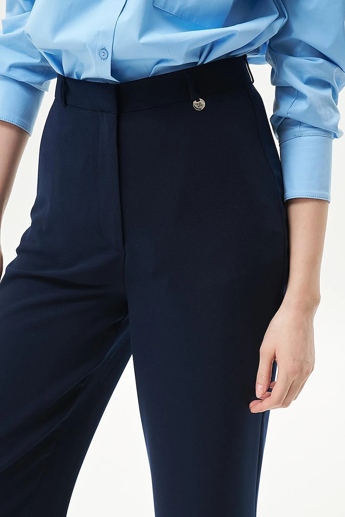 Basic Wide-Leg Crepe Pants Navy Blue