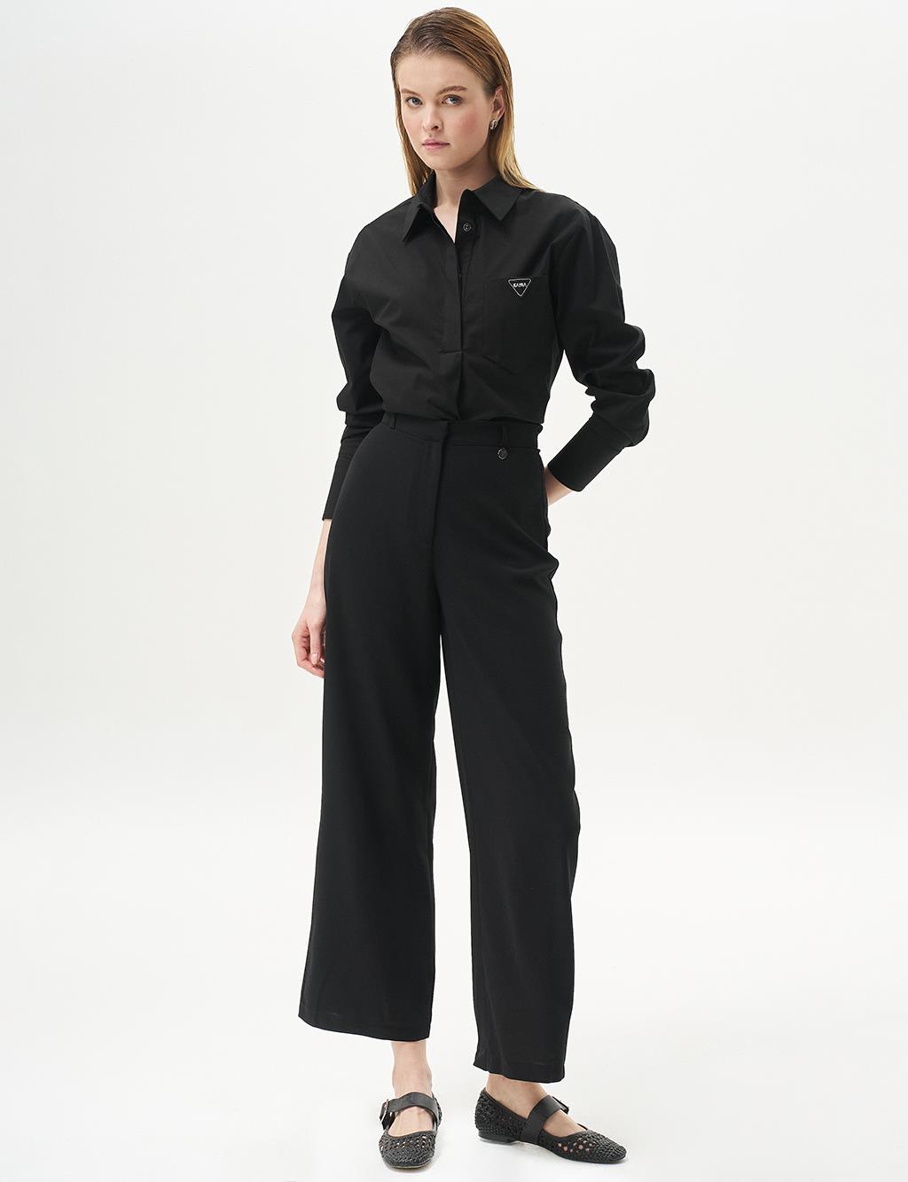 Basic Geniş Paça Krep Pantolon Siyah