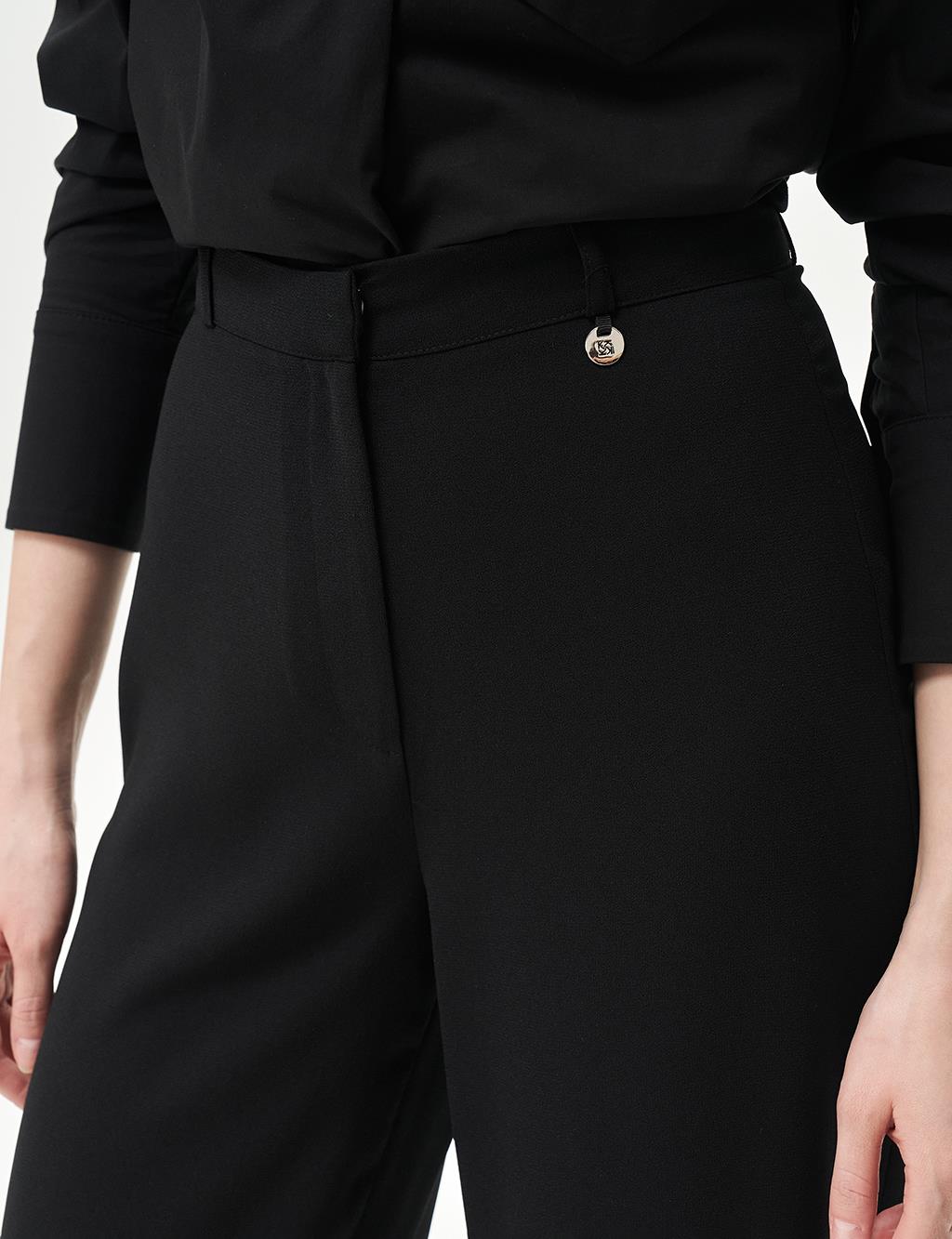 Basic Geniş Paça Krep Pantolon Siyah