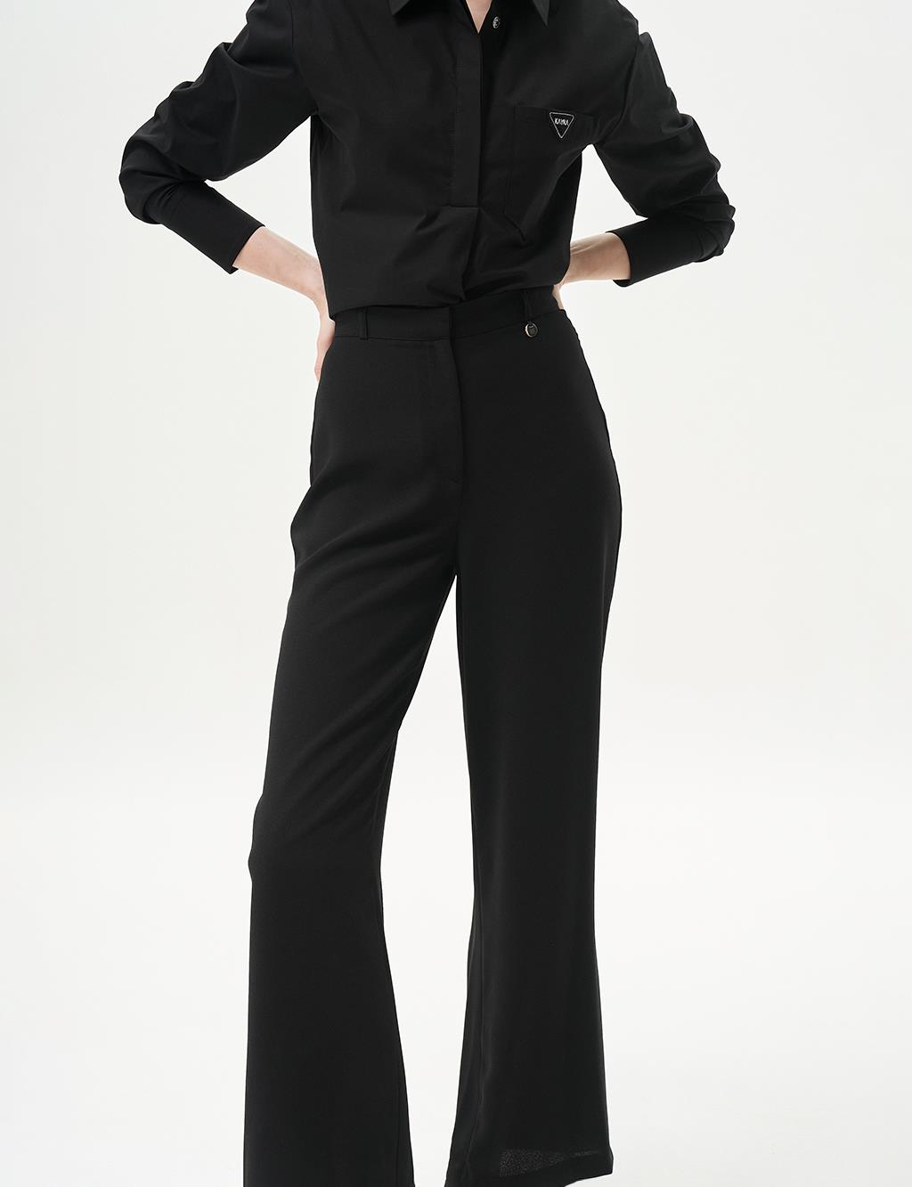 Basic Geniş Paça Krep Pantolon Siyah