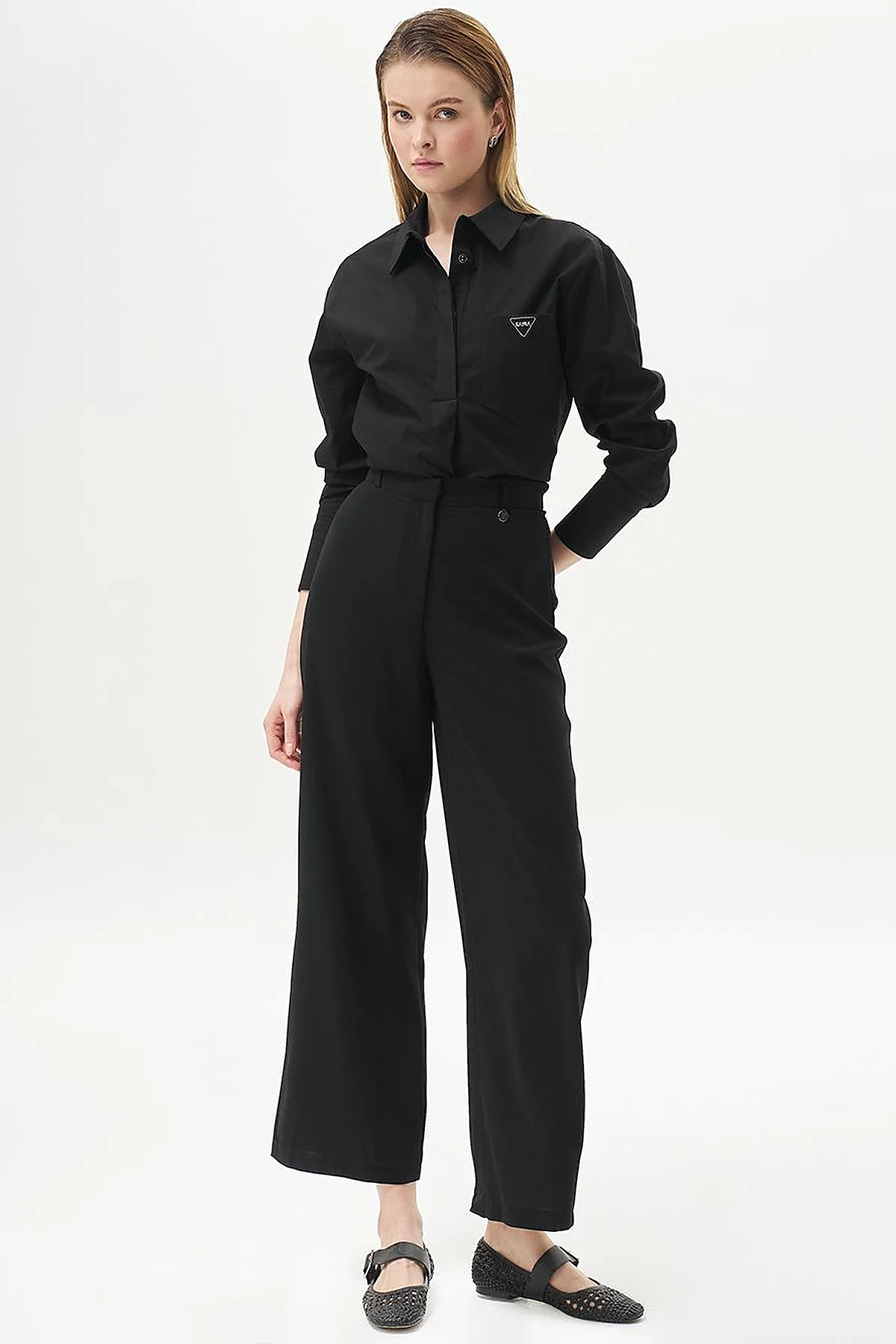 Basic Wide-Leg Crepe Pants Black
