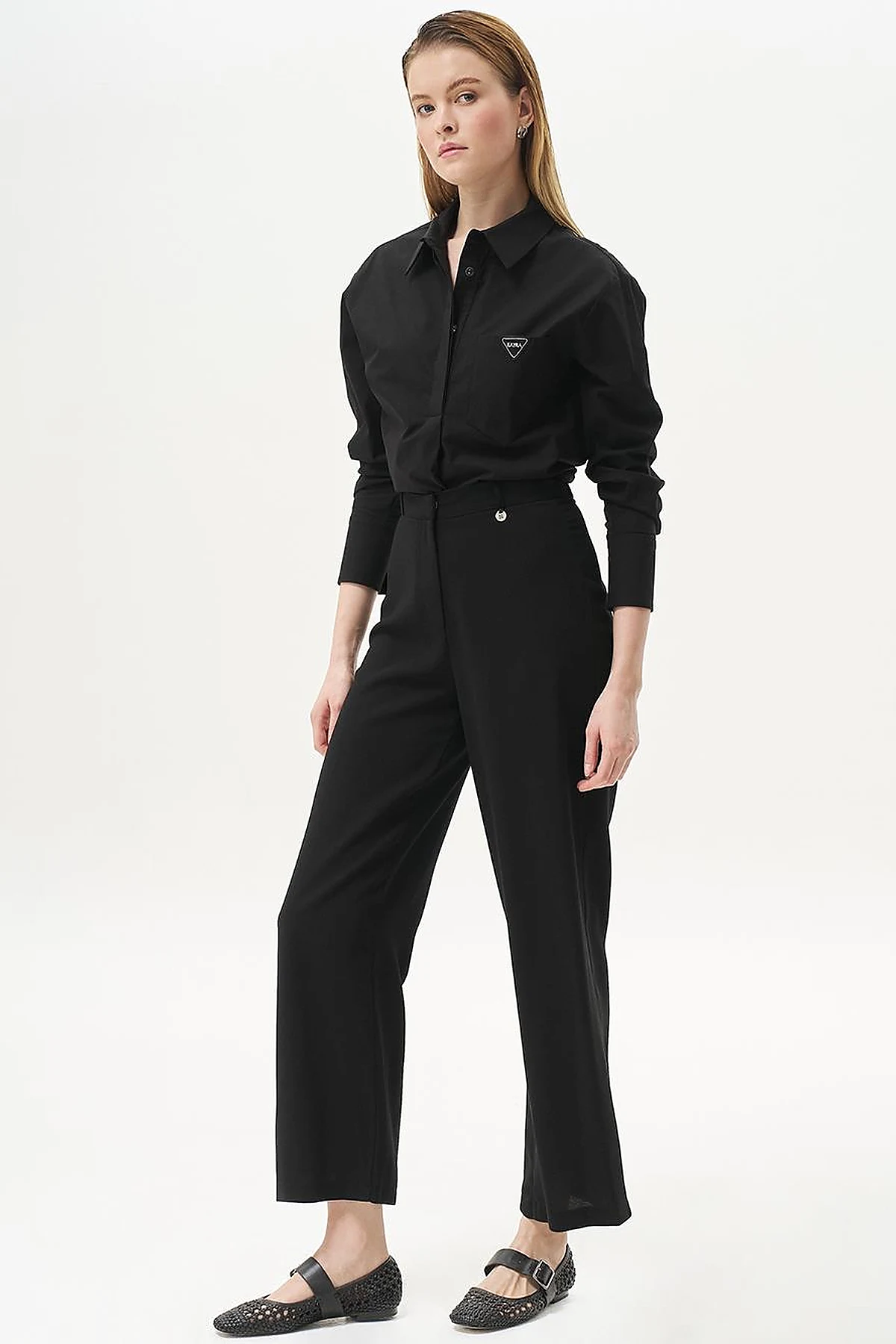 Basic Wide-Leg Crepe Pants Black