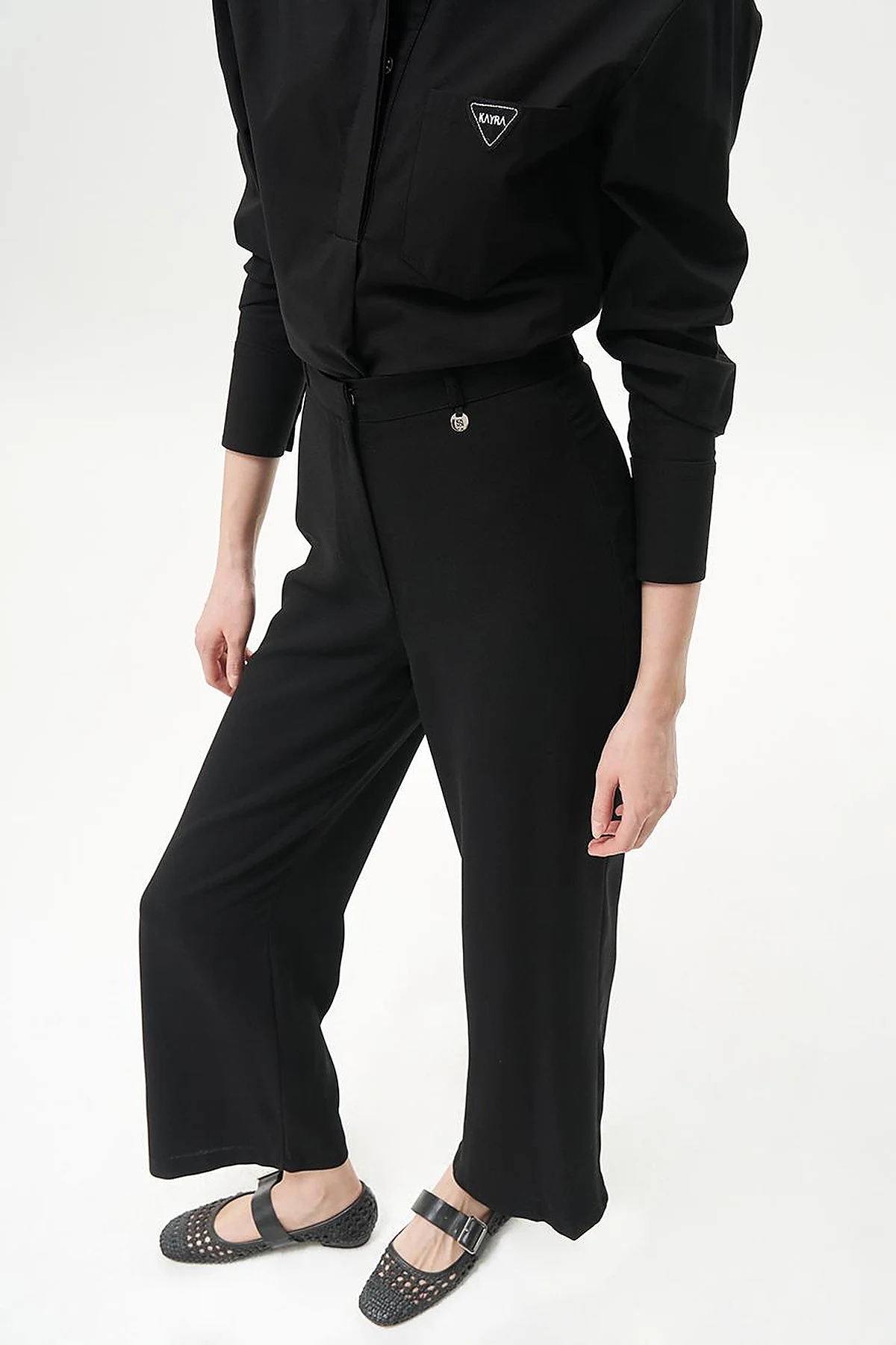 Basic Wide-Leg Crepe Pants Black