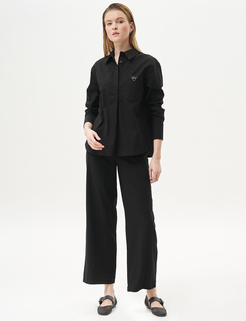 Basic Geniş Paça Krep Pantolon Siyah